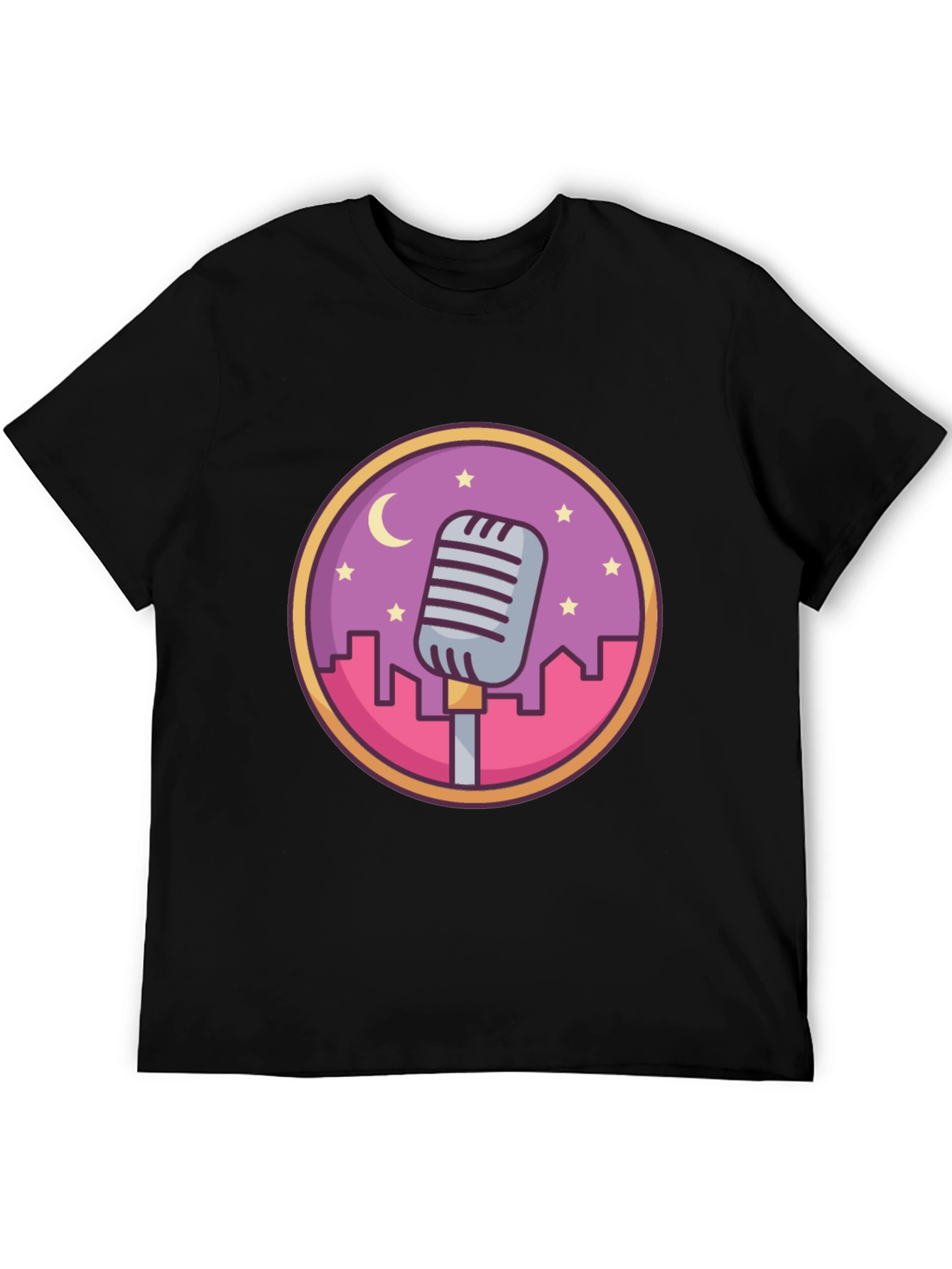 Retro Microphone Cityscape Graphic Tee