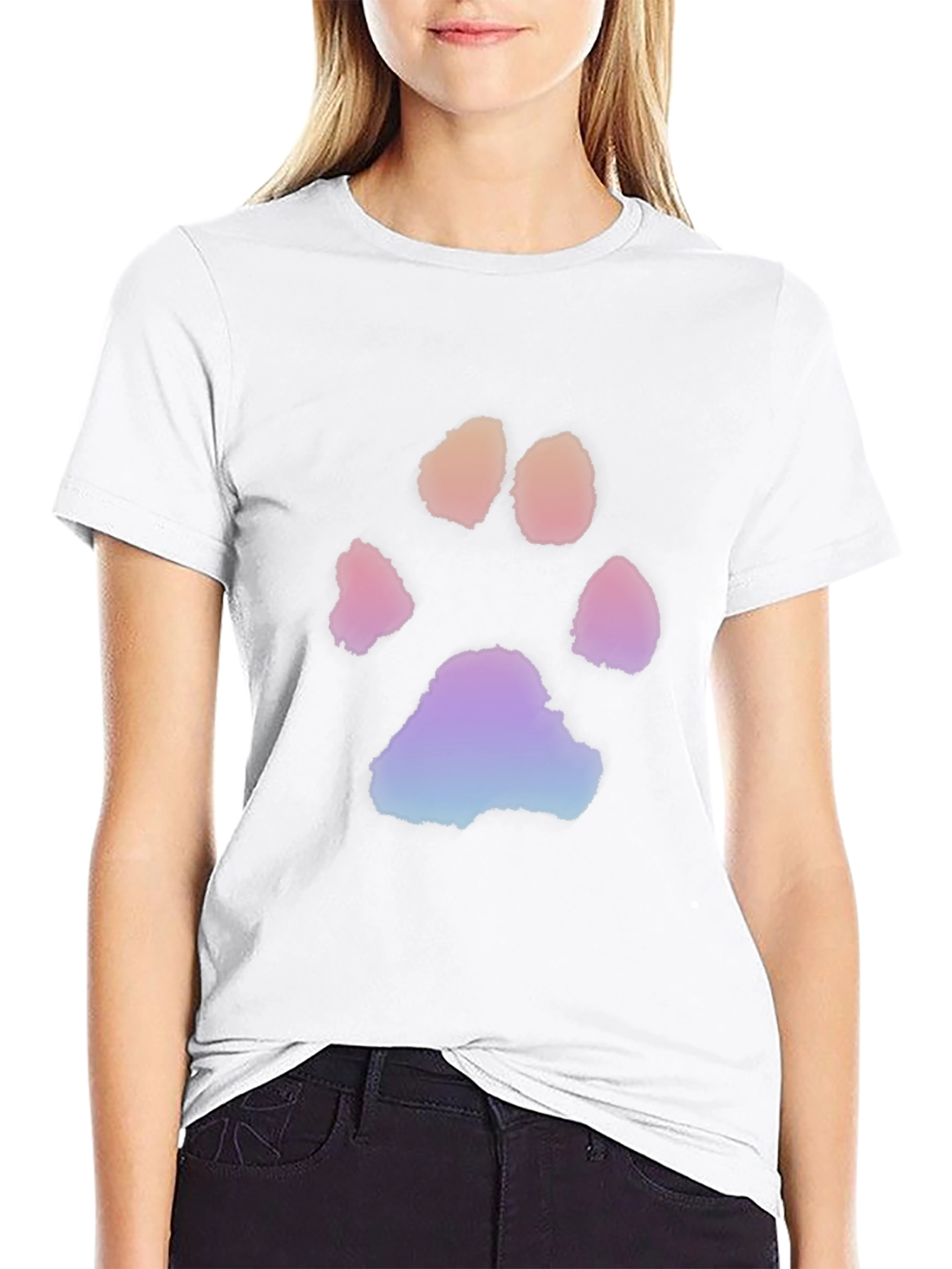 Rainbow Paw Print Black T-Shirt