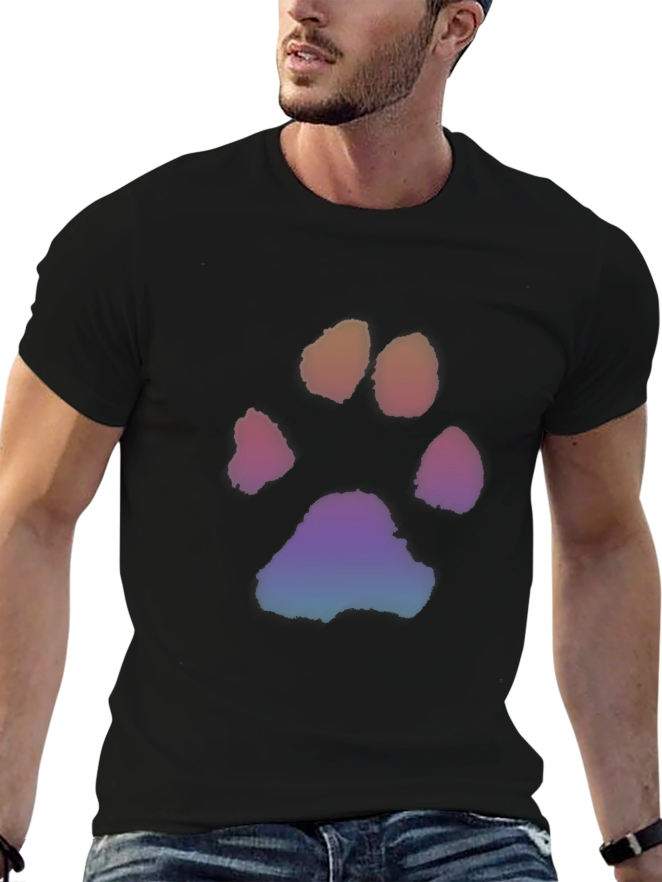 Rainbow Paw Print Black T-Shirt