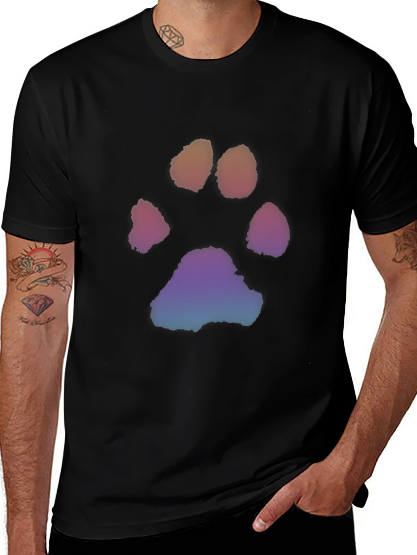 Rainbow Paw Print Black T-Shirt