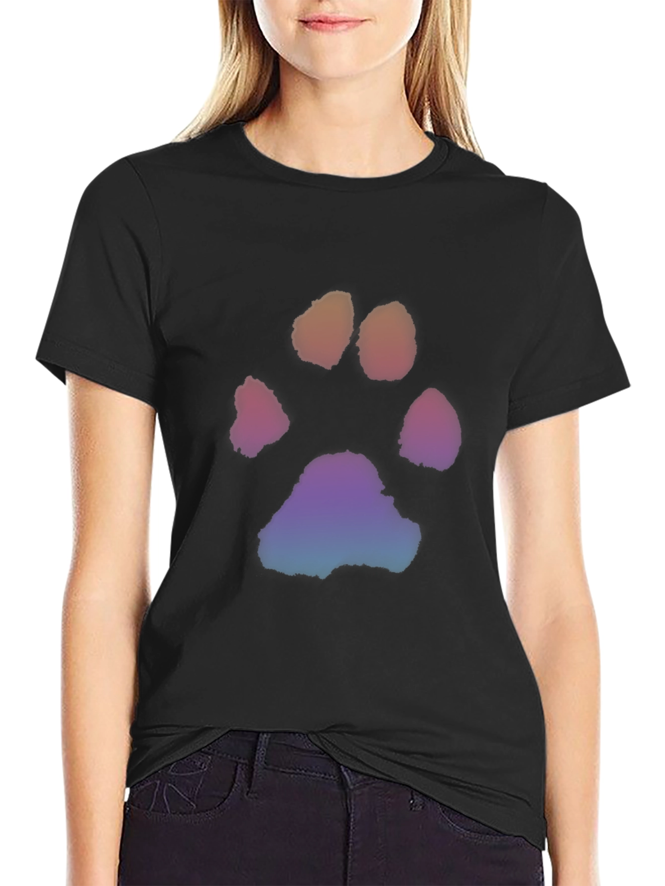 Rainbow Paw Print Black T-Shirt
