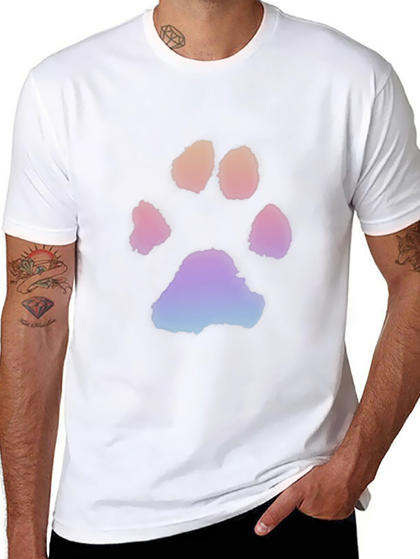 Rainbow Paw Print Black T-Shirt