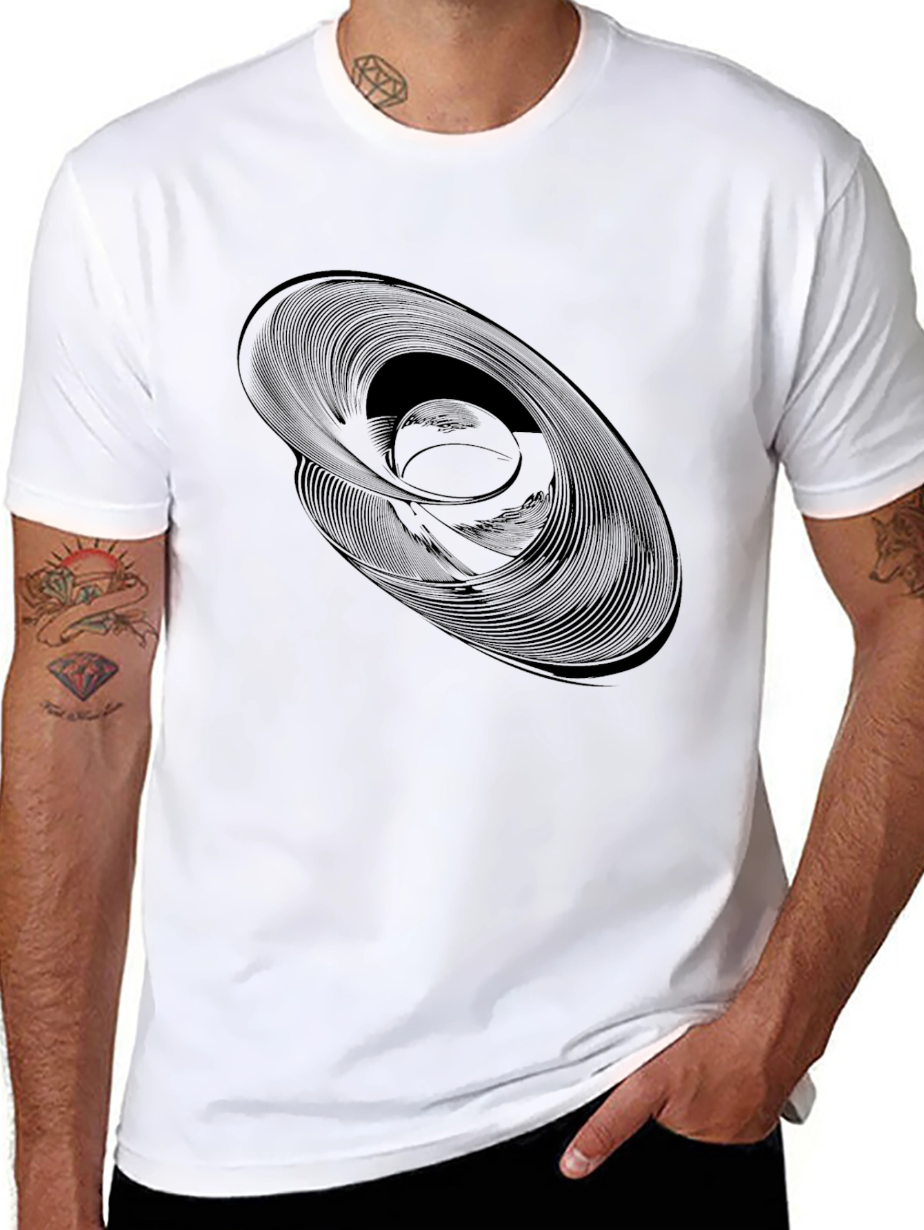 Abstract Swirl Graphic Black T-Shirt