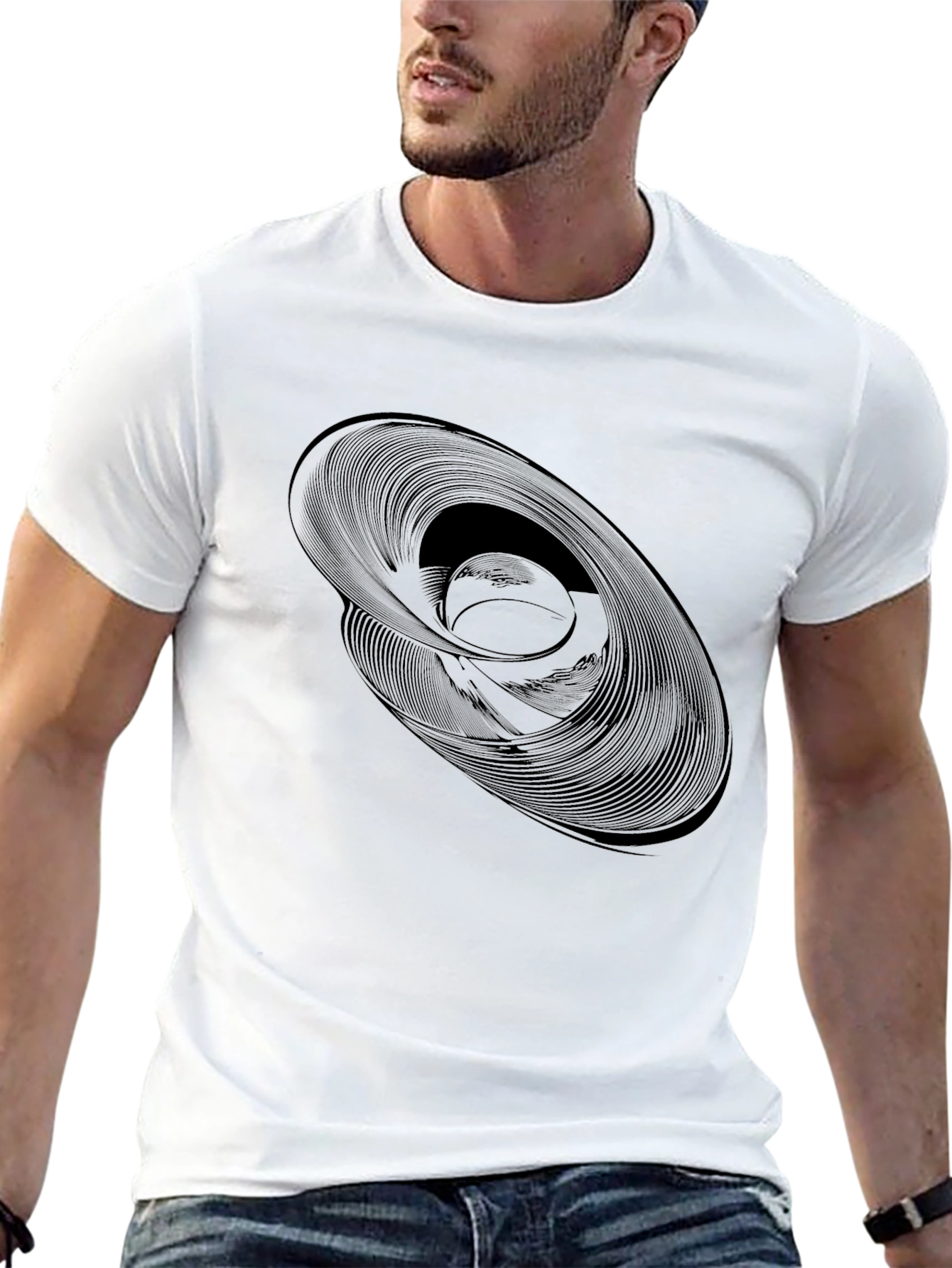 Abstract Swirl Graphic Black T-Shirt