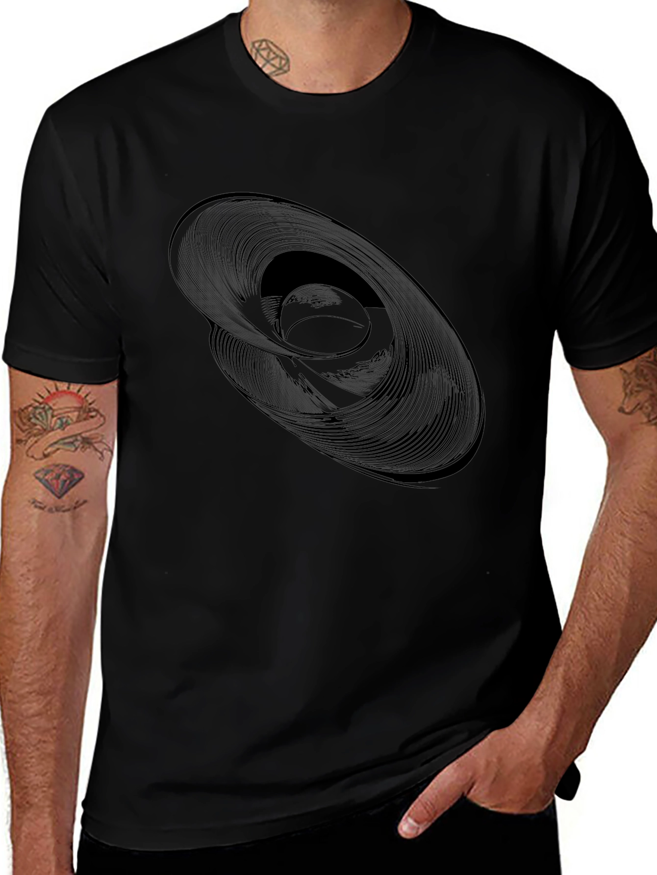 Abstract Swirl Graphic Black T-Shirt