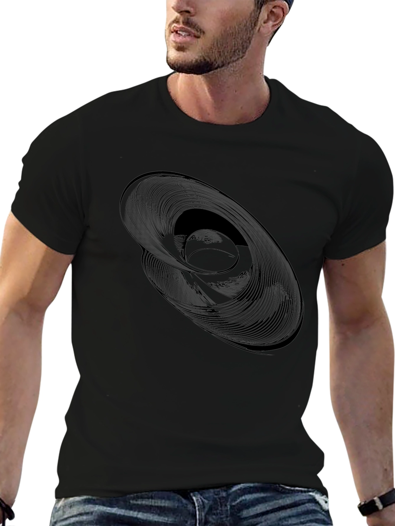 Abstract Swirl Graphic Black T-Shirt