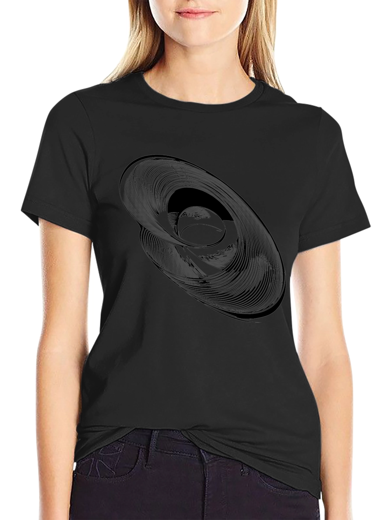 Abstract Swirl Graphic Black T-Shirt