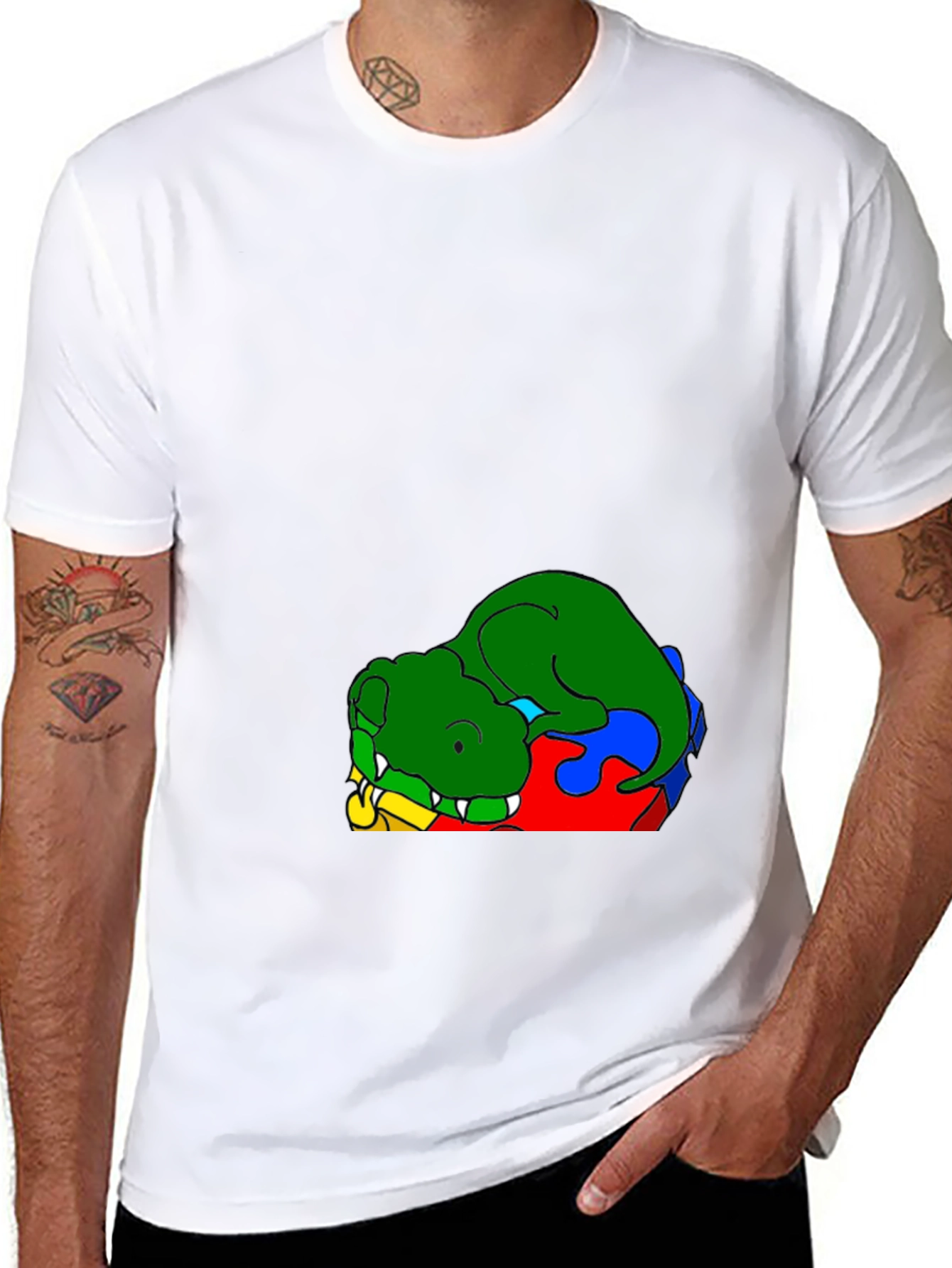 Cartoon Dinosaur Graphic Print Black T-Shirt