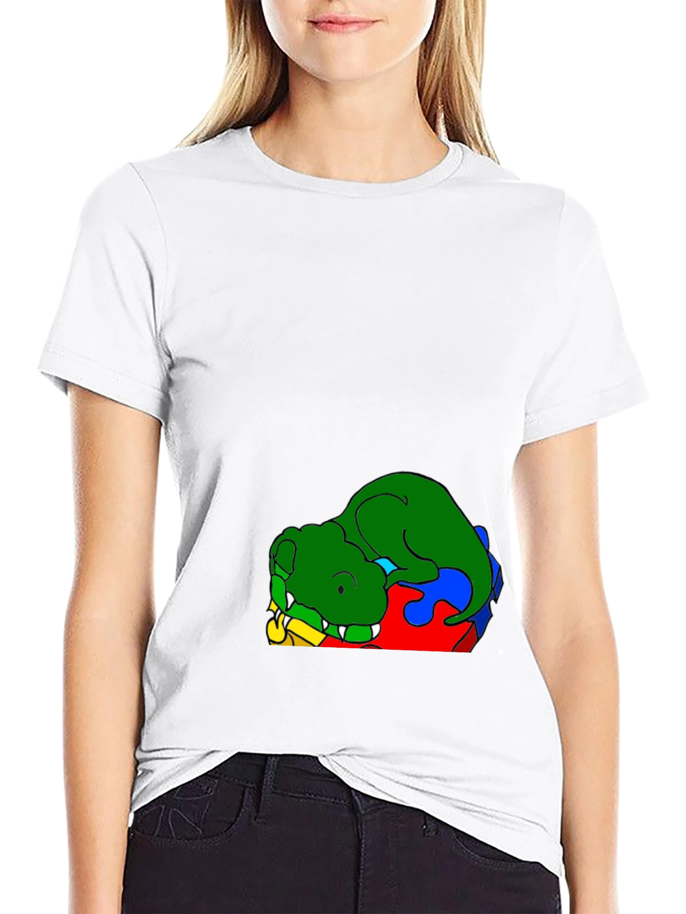 Cartoon Dinosaur Graphic Print Black T-Shirt