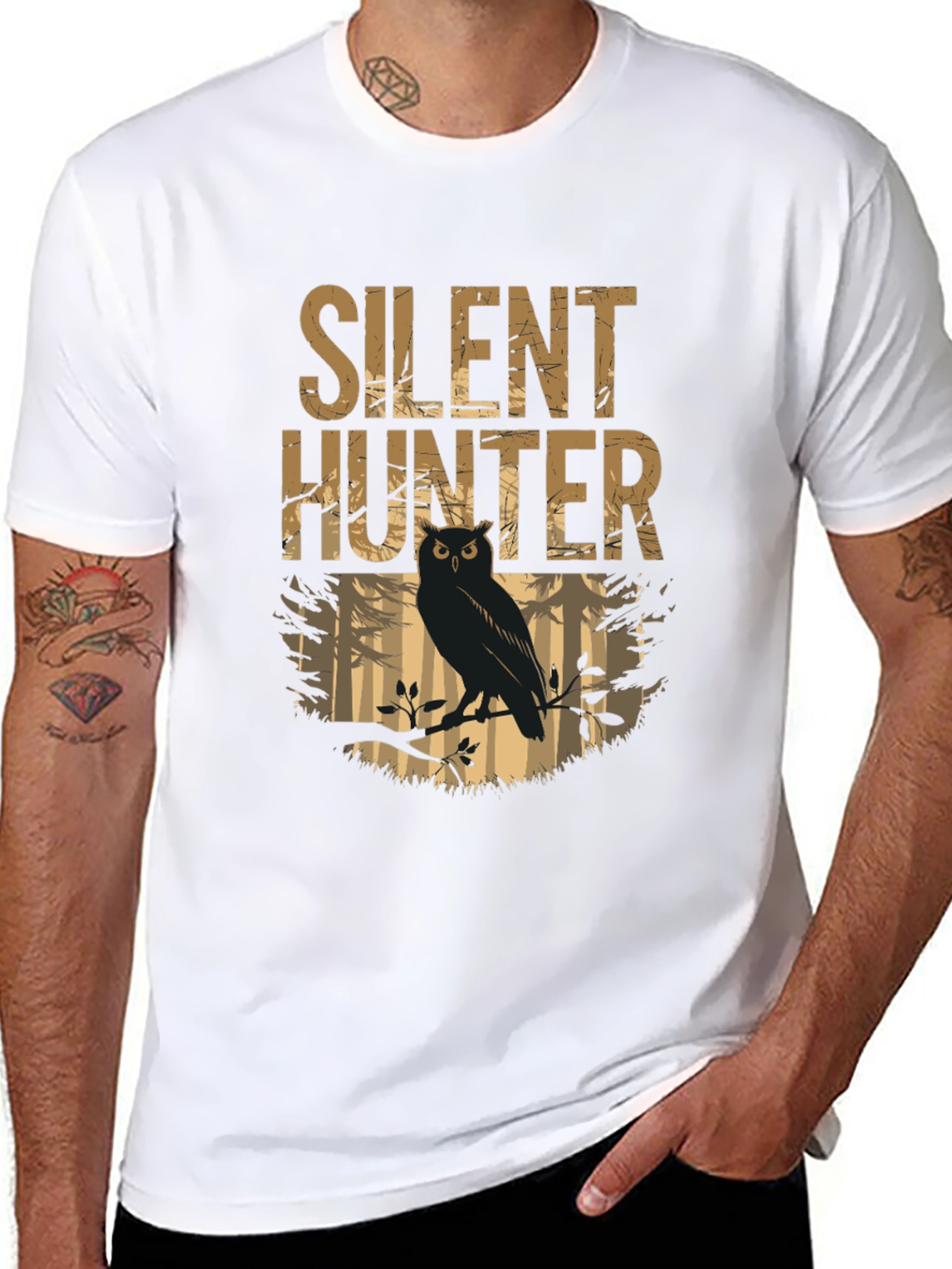 Silent Hunter Owl Graphic Tee - Mens Black T-Shirt
