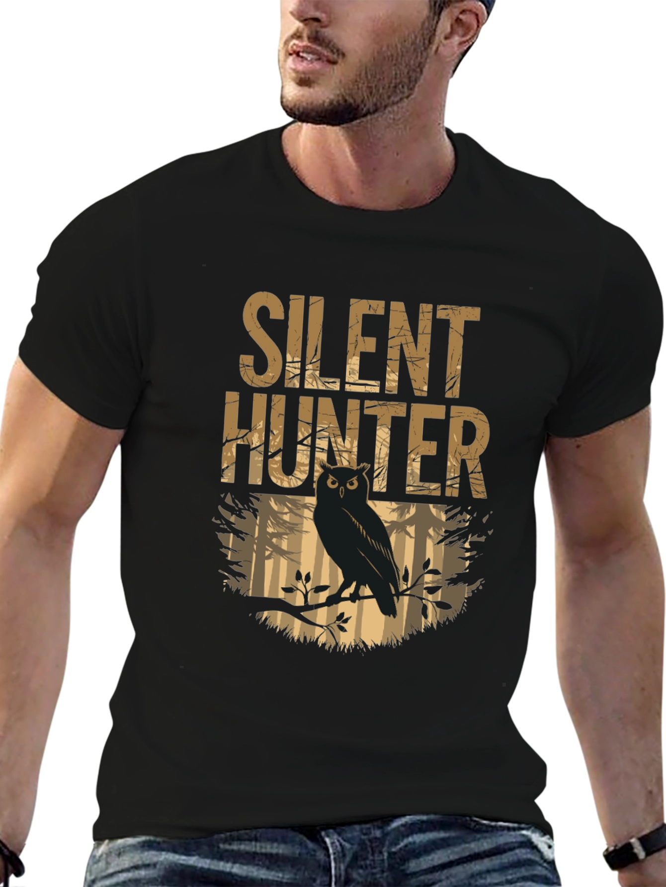 Silent Hunter Owl Graphic Tee - Mens Black T-Shirt