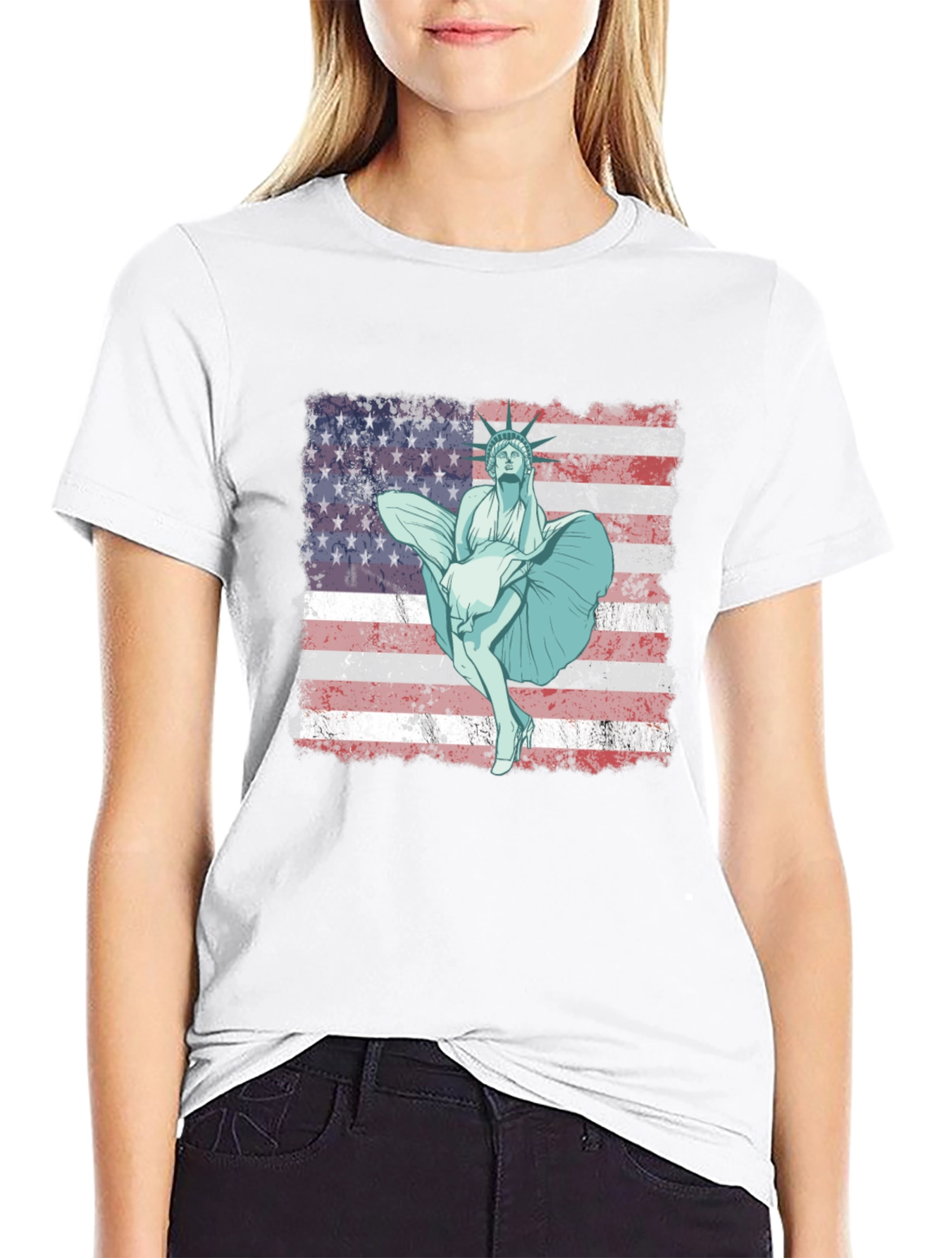American Flag Marilyn Statue Graphic Tee