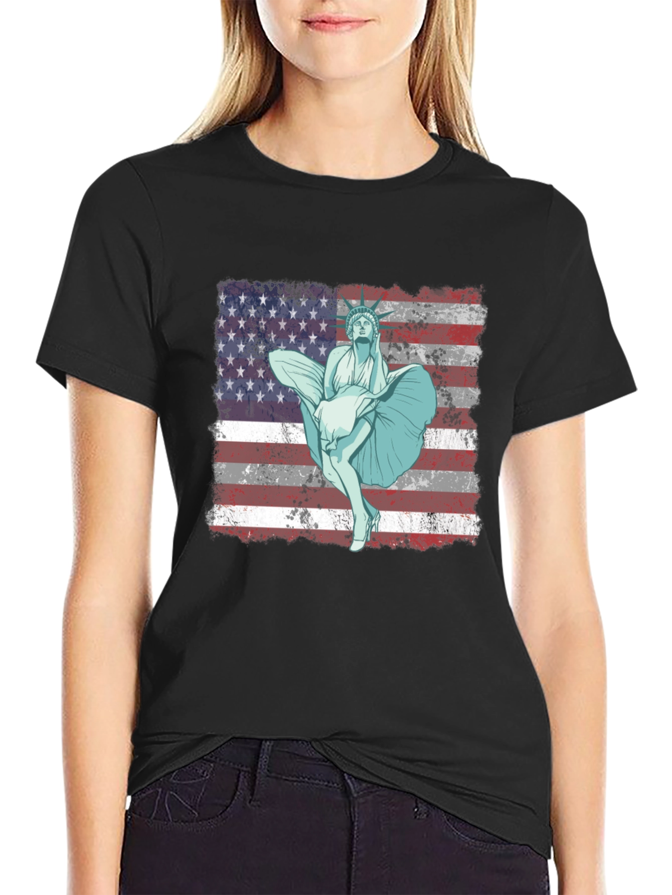 American Flag Marilyn Statue Graphic Tee