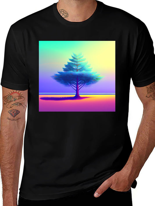 Vibrant Tree Graphic Tee - Black Cotton Blend
