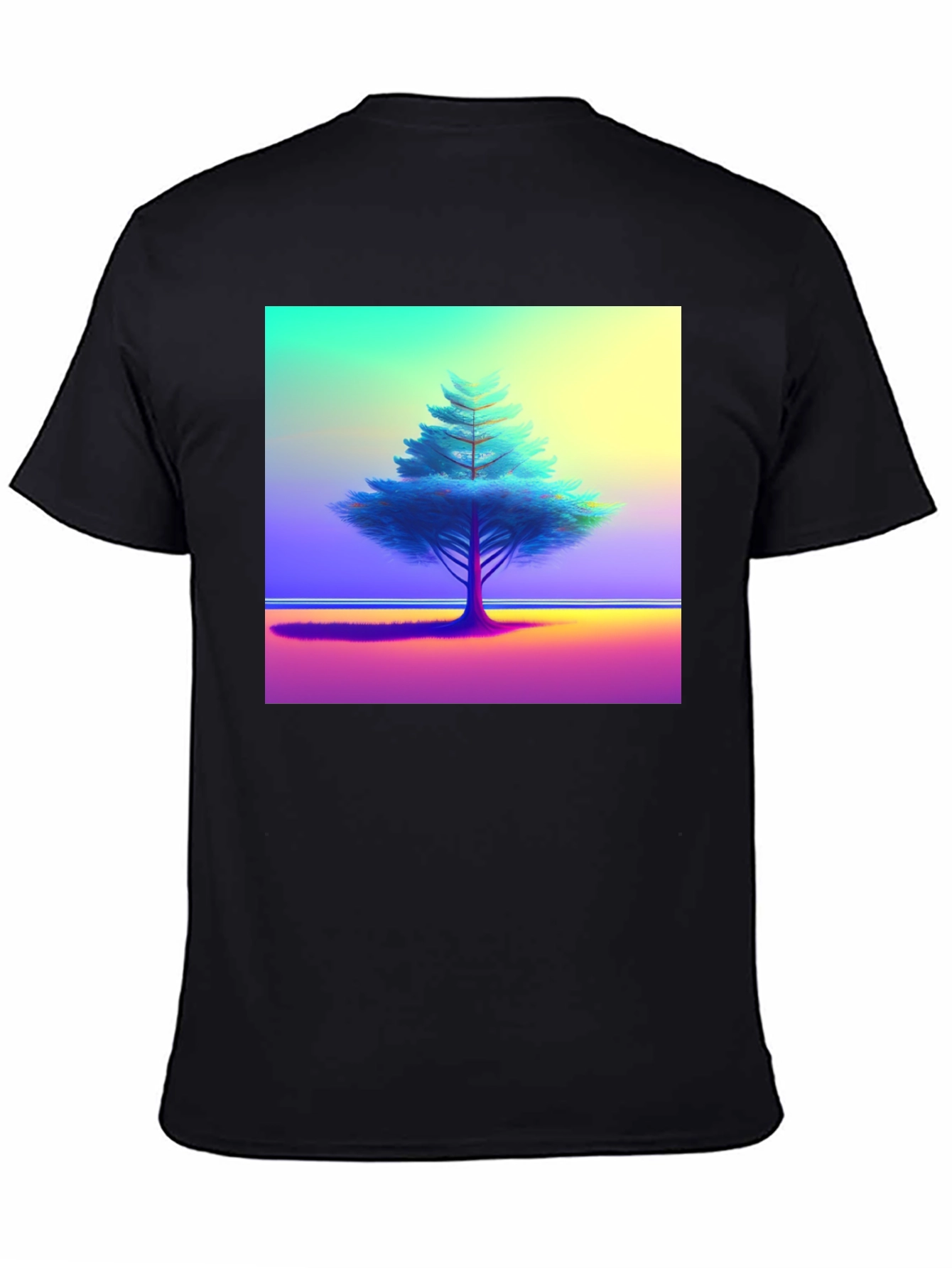 Vibrant Tree Graphic Tee - Black Cotton Blend