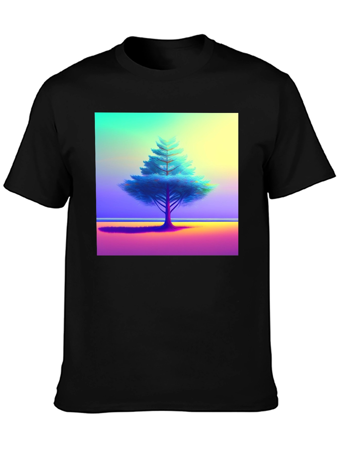 Vibrant Tree Graphic Tee - Black Cotton Blend