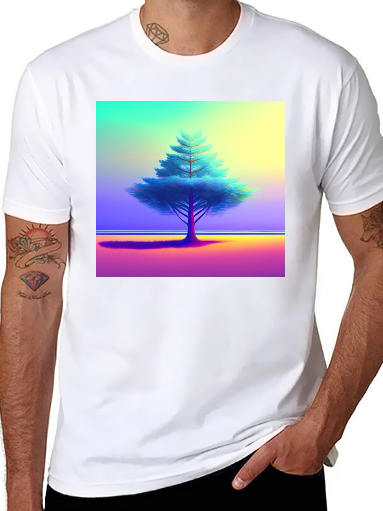 Vibrant Tree Graphic Tee - Black Cotton Blend