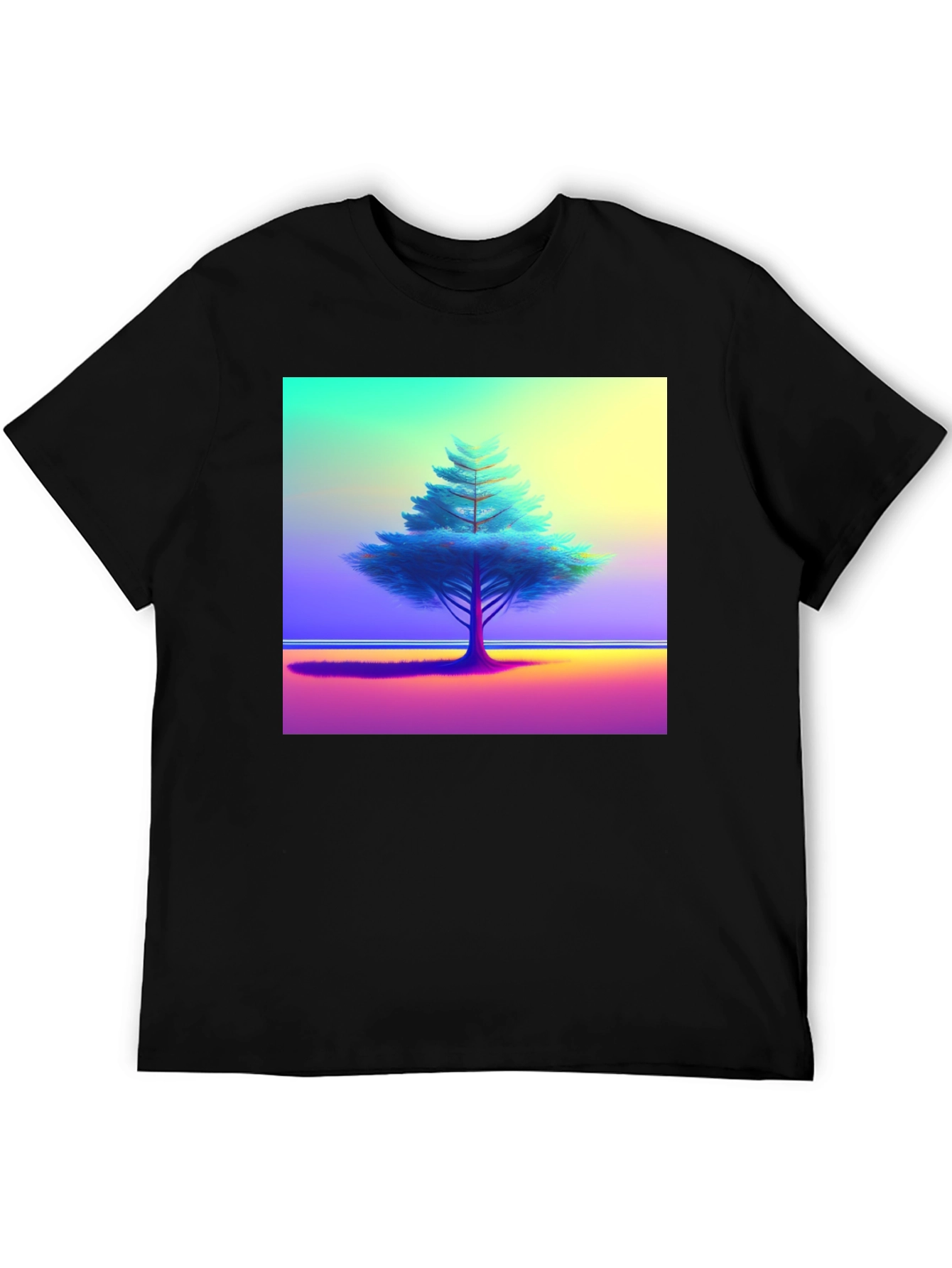 Vibrant Tree Graphic Tee - Black Cotton Blend