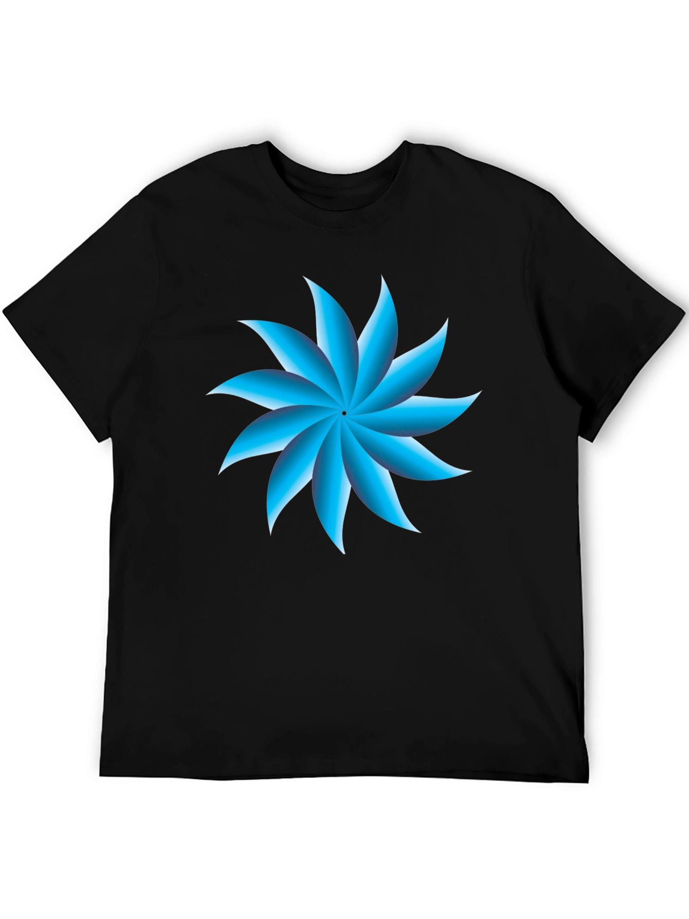 Blue Petal Graphic Black T-Shirt