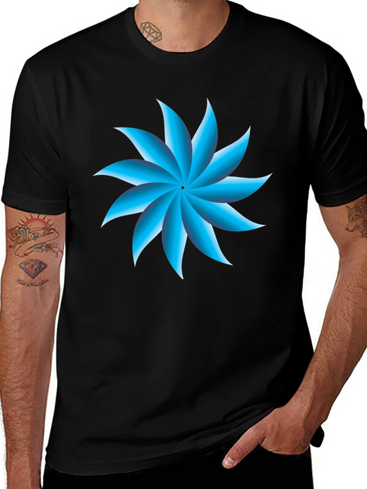 Blue Petal Graphic Black T-Shirt