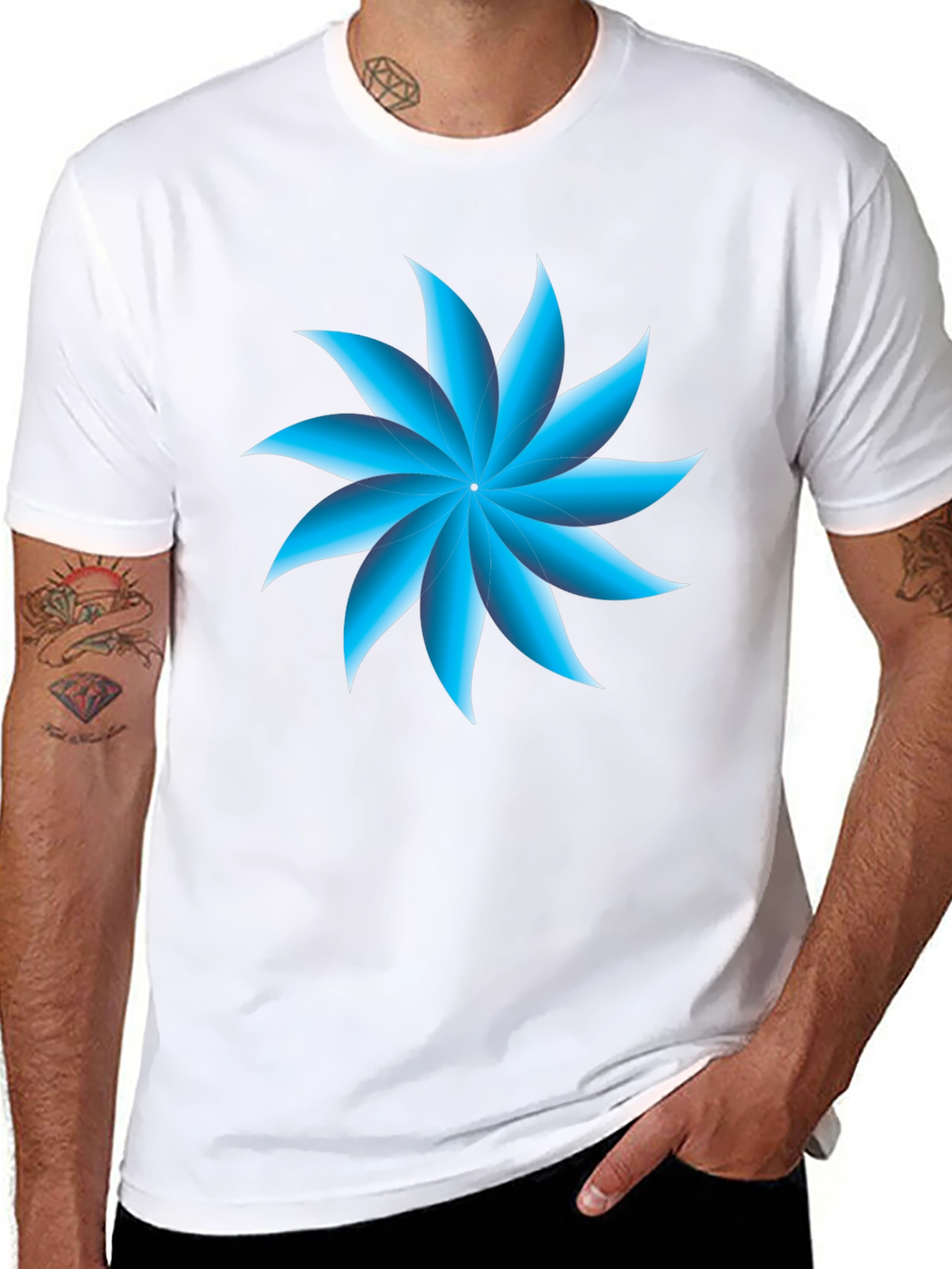 Blue Petal Graphic Black T-Shirt