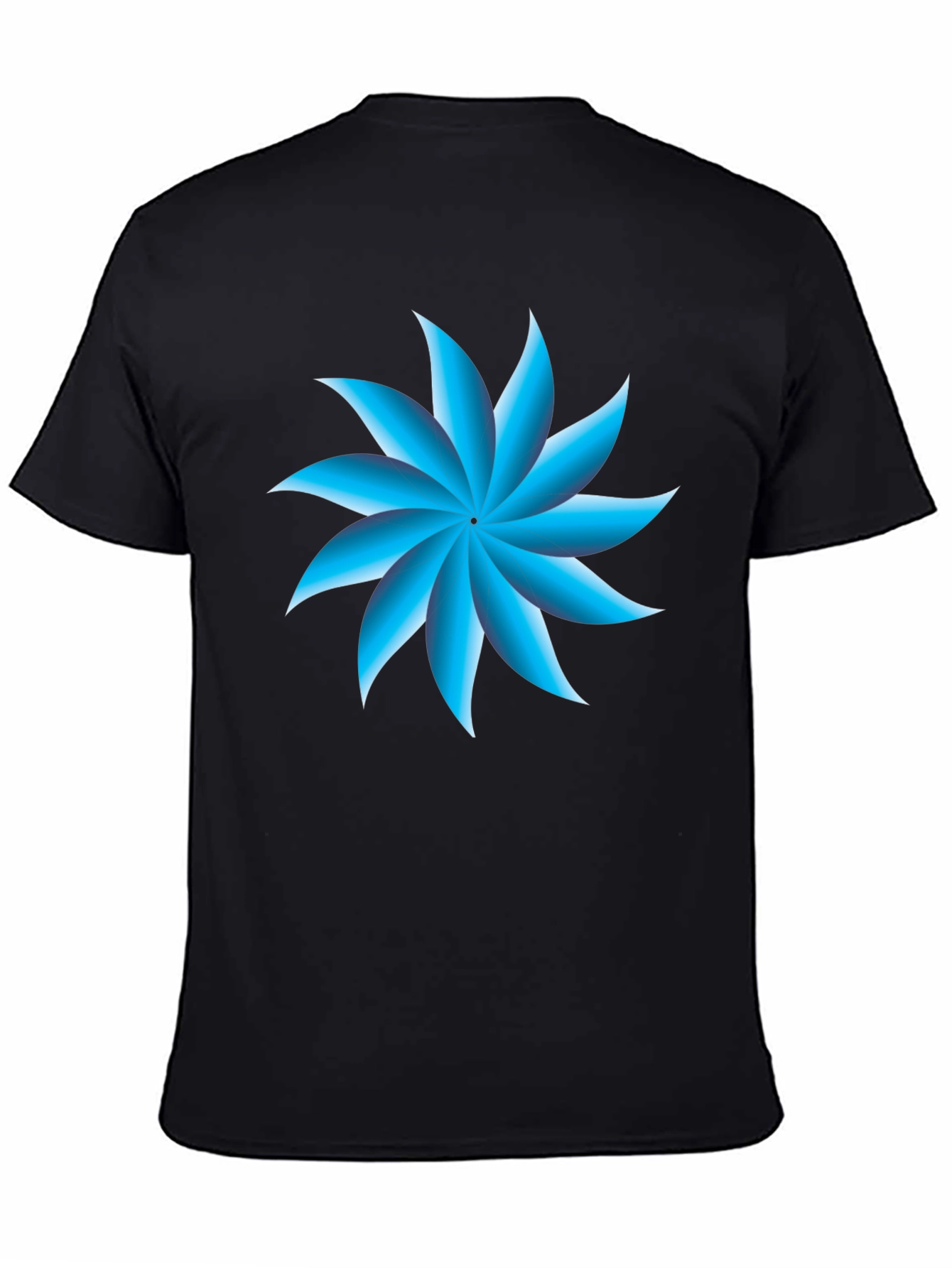 Blue Petal Graphic Black T-Shirt