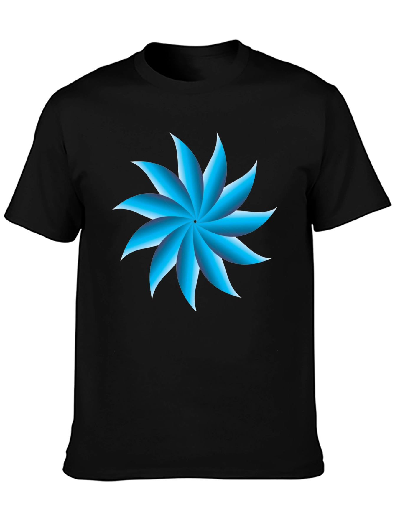Blue Petal Graphic Black T-Shirt