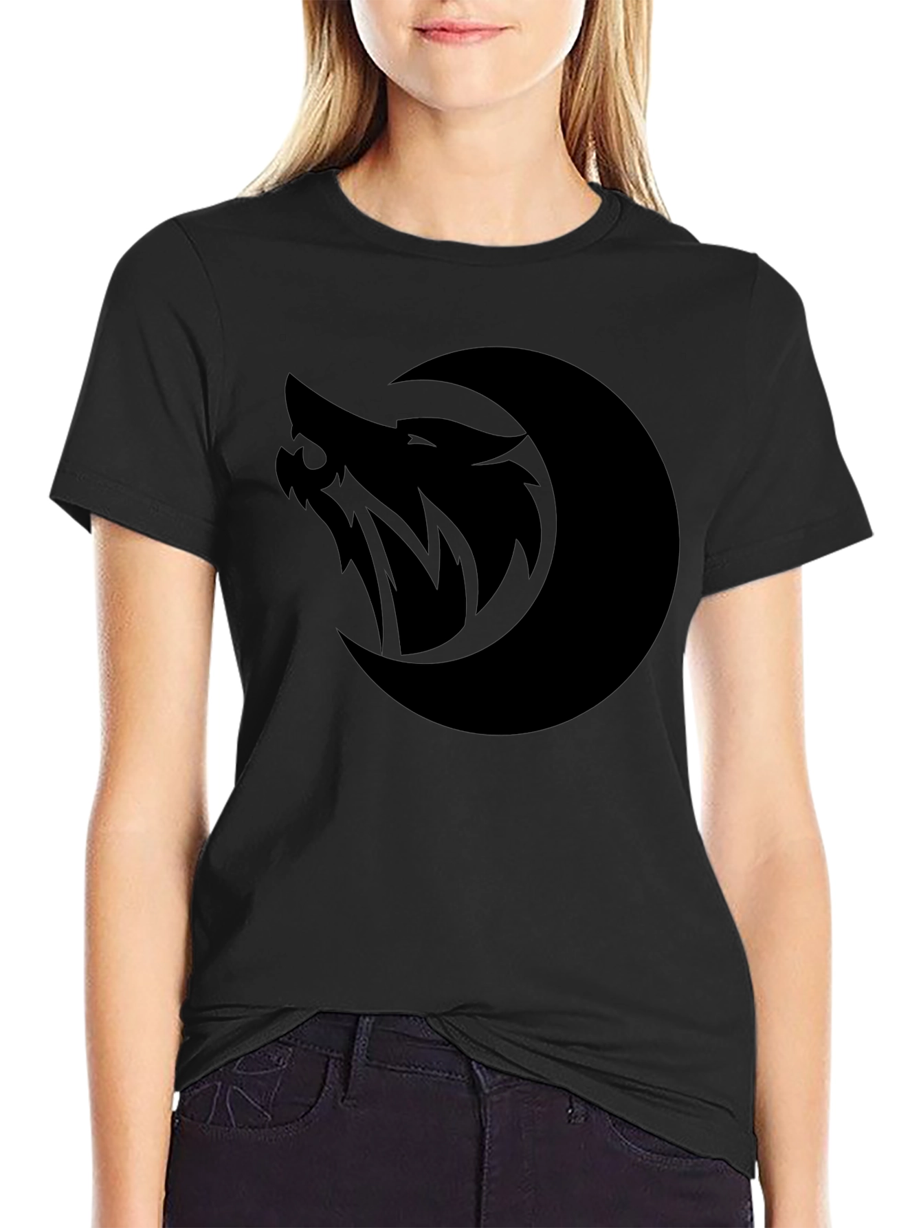 Wolf Moon Graphic T-Shirt - Black Cotton Blend