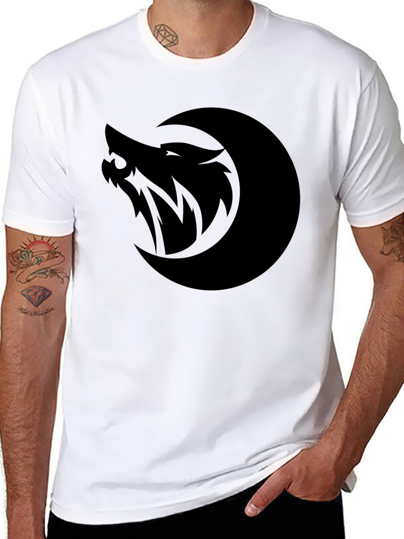 Wolf Moon Graphic T-Shirt - Black Cotton Blend