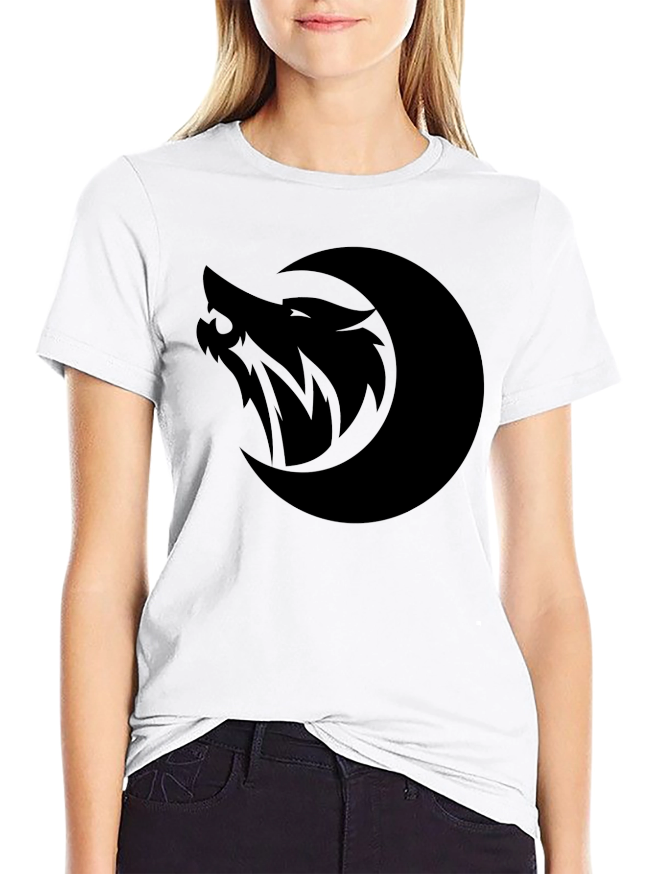 Wolf Moon Graphic T-Shirt - Black Cotton Blend