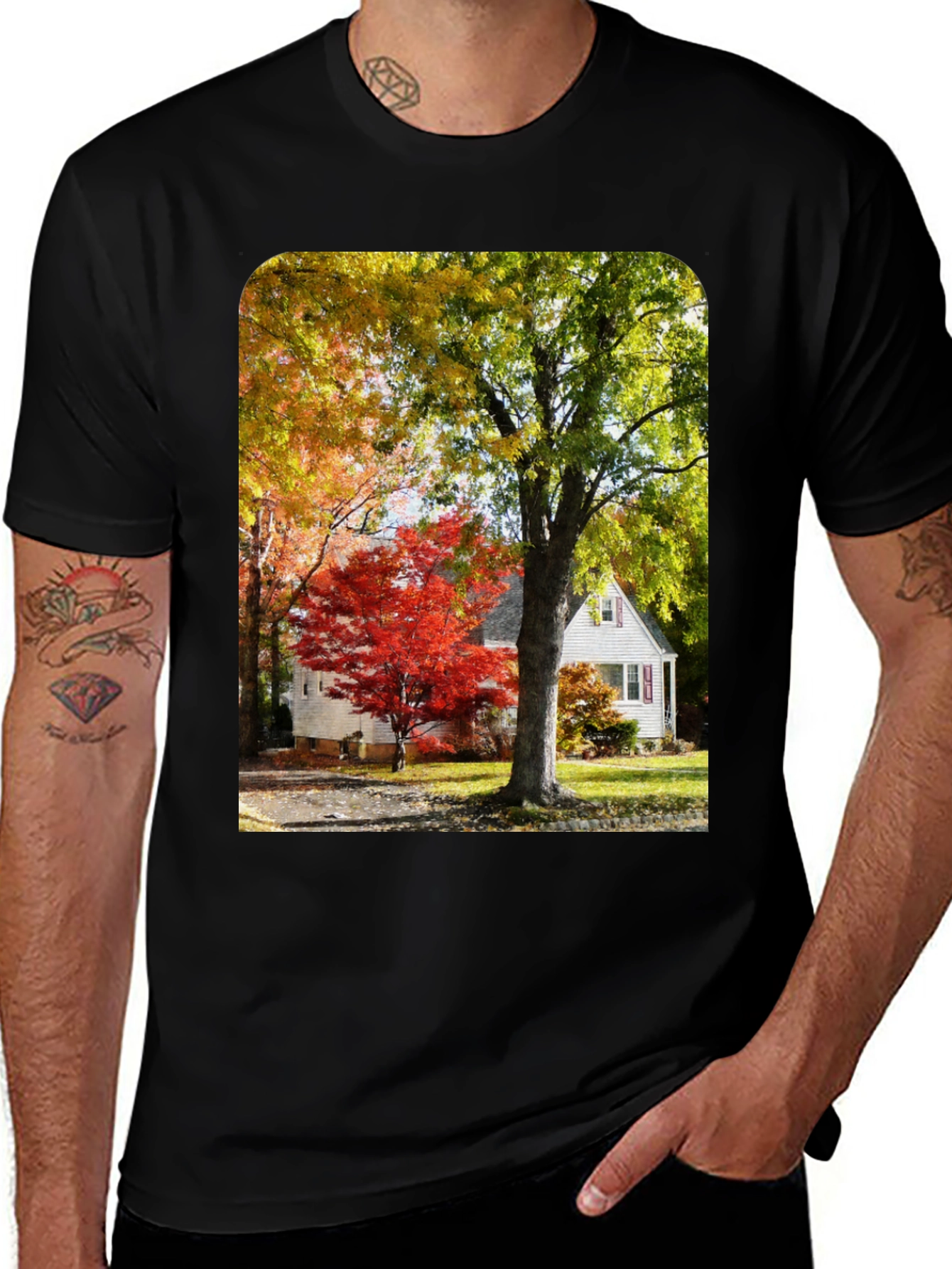 Autumn Scene Graphic Tee - Nature Inspired Shirt