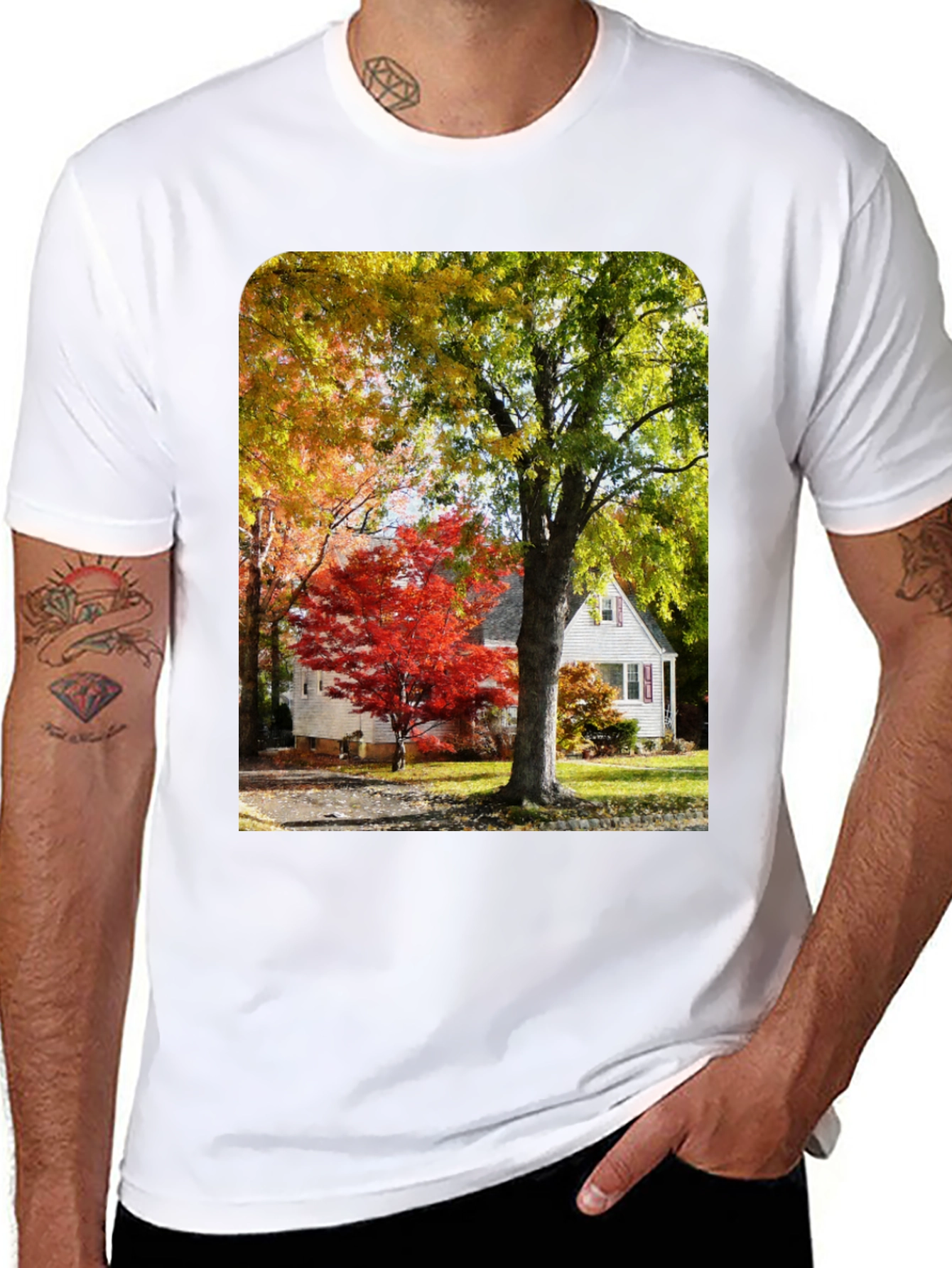 Autumn Scene Graphic Tee - Nature Inspired Shirt