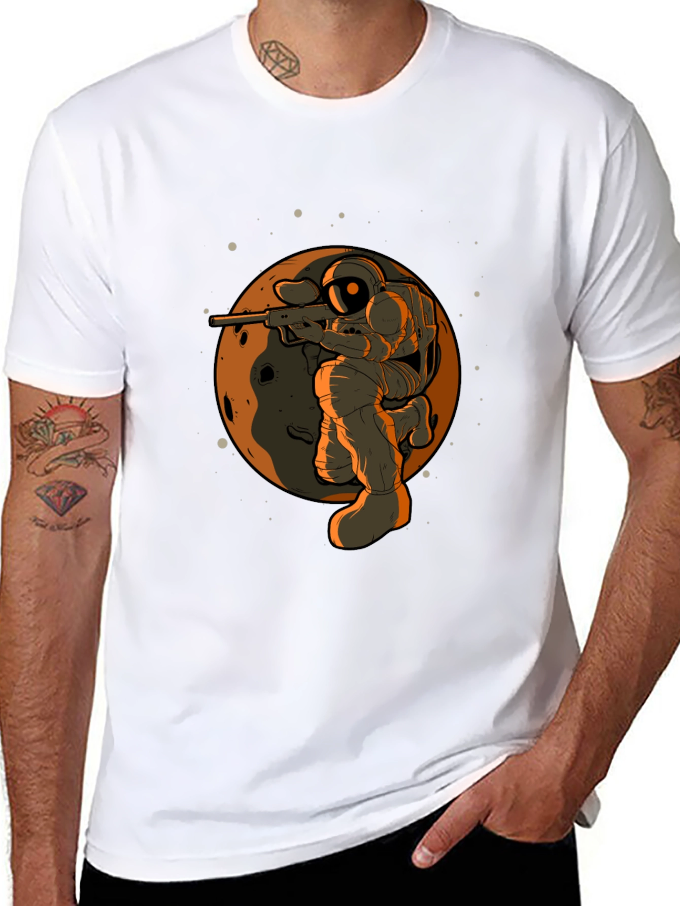 Astronaut Sniper Graphic Tee - Black Cotton T-Shirt