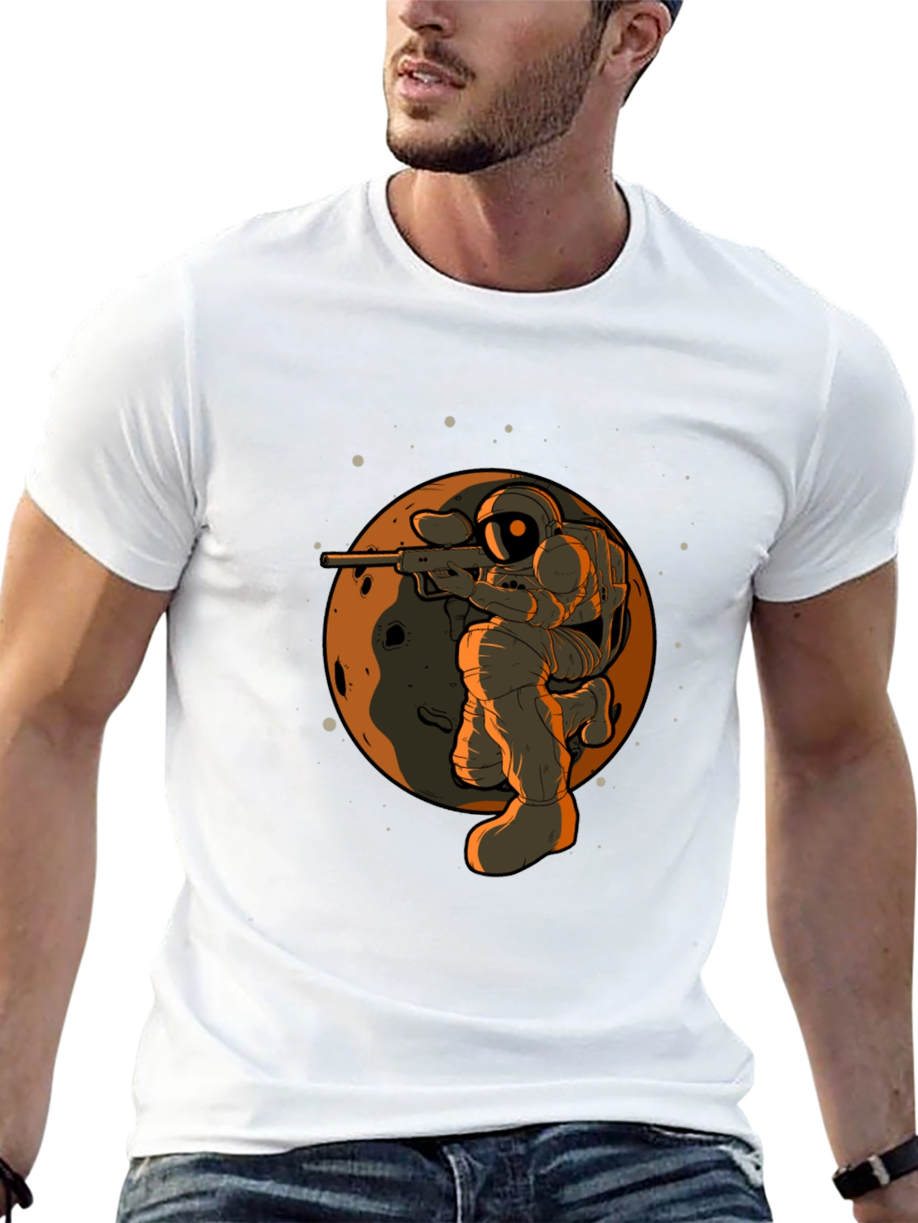 Astronaut Sniper Graphic Tee - Black Cotton T-Shirt