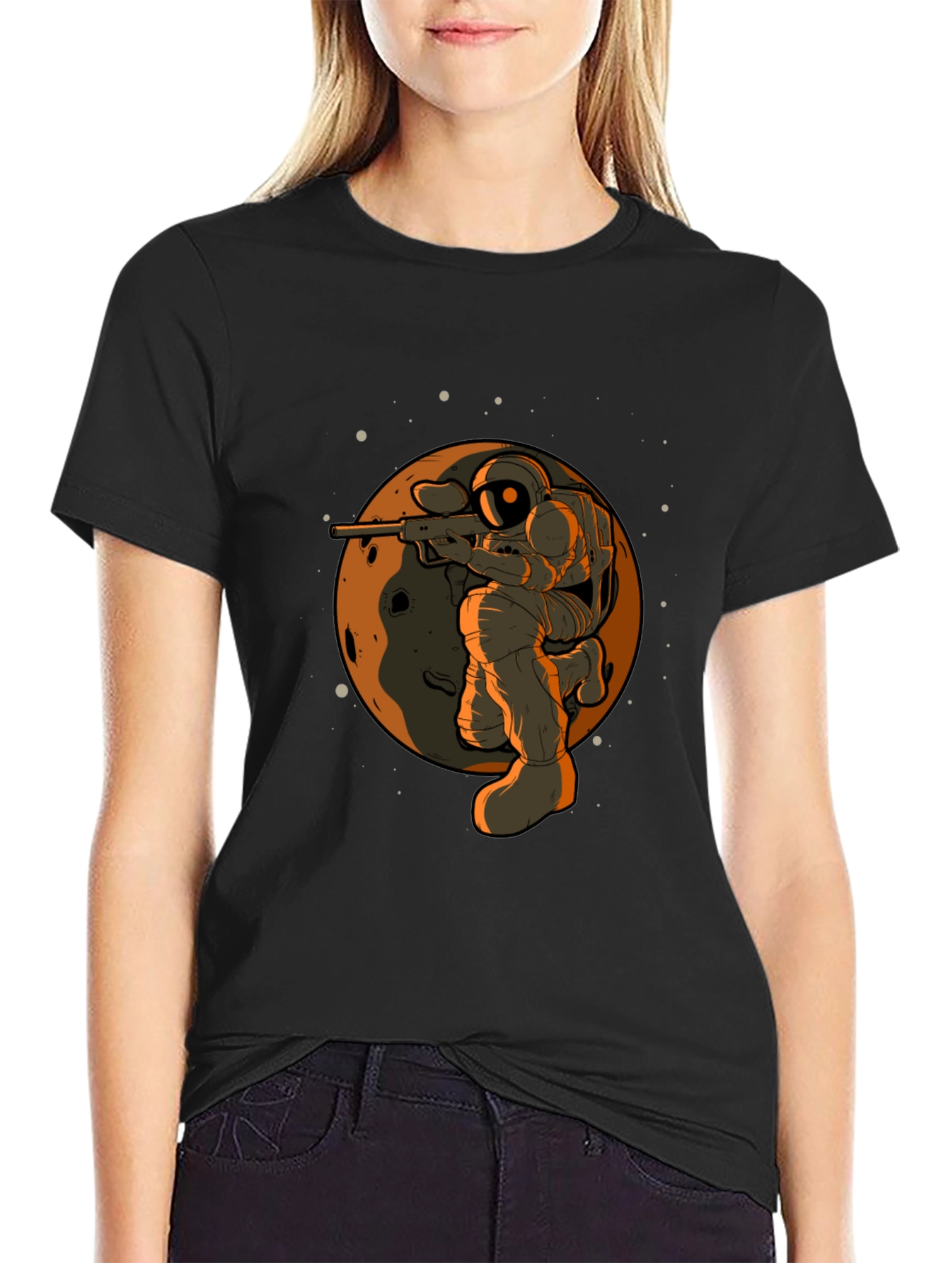 Astronaut Sniper Graphic Tee - Black Cotton T-Shirt