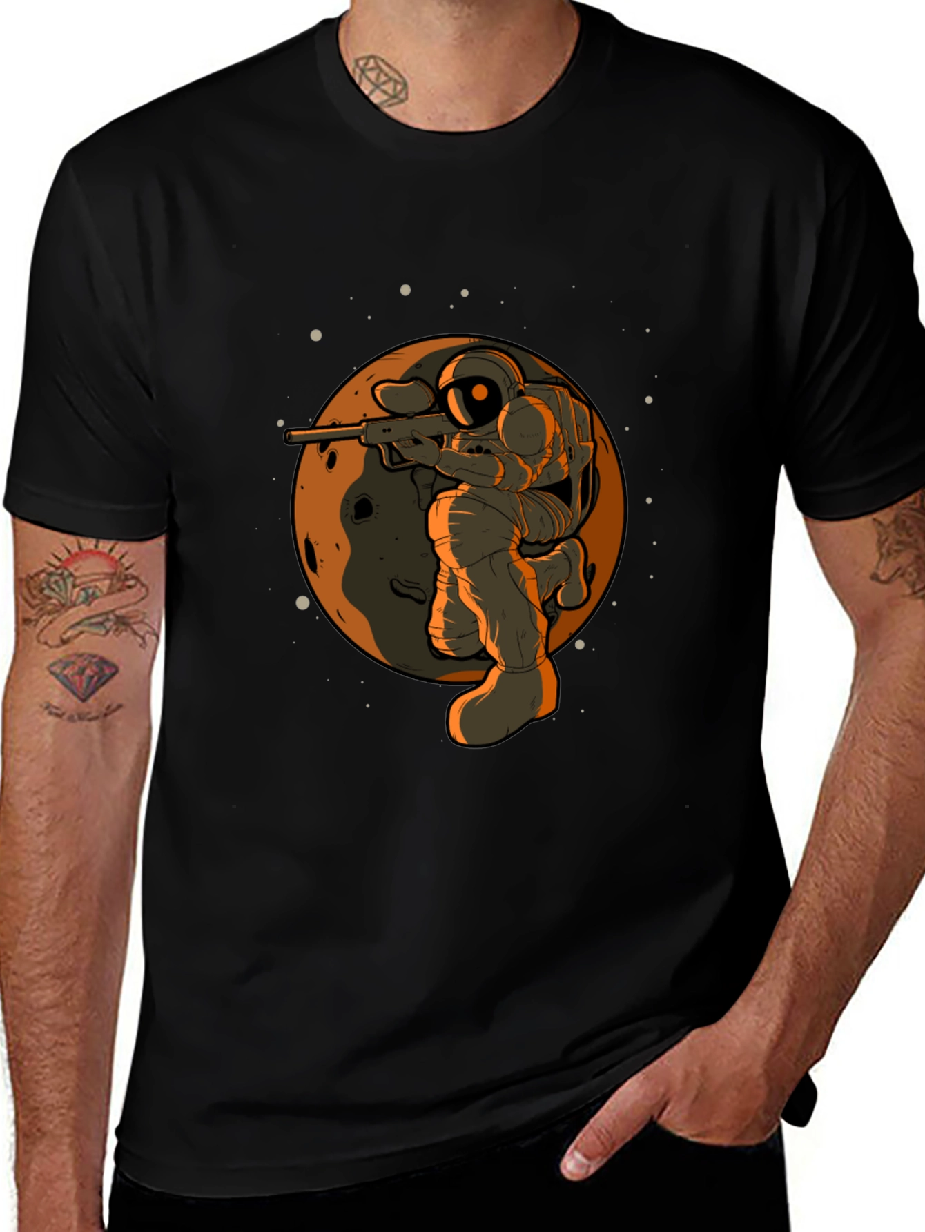 Astronaut Sniper Graphic Tee - Black Cotton T-Shirt