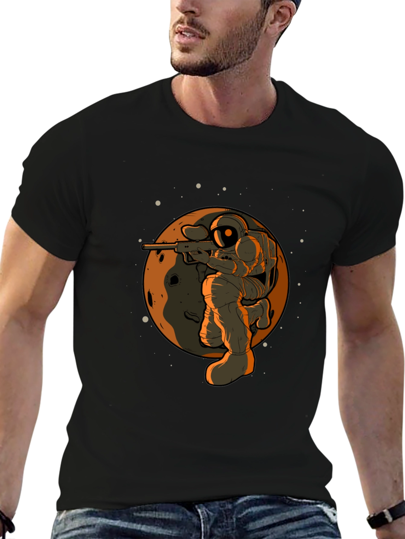 Astronaut Sniper Graphic Tee - Black Cotton T-Shirt