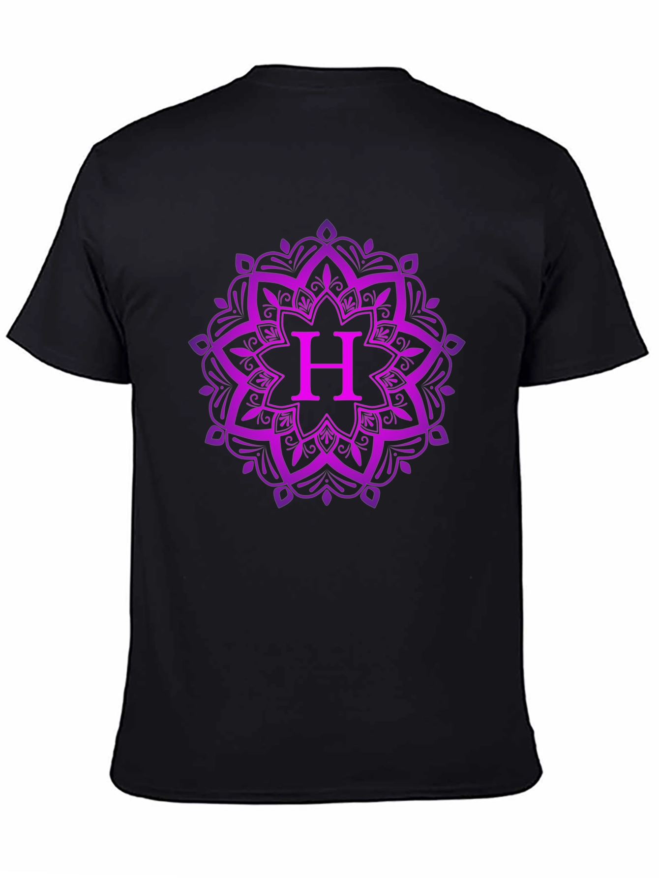 Purple Mandala H Initial Black T-Shirt