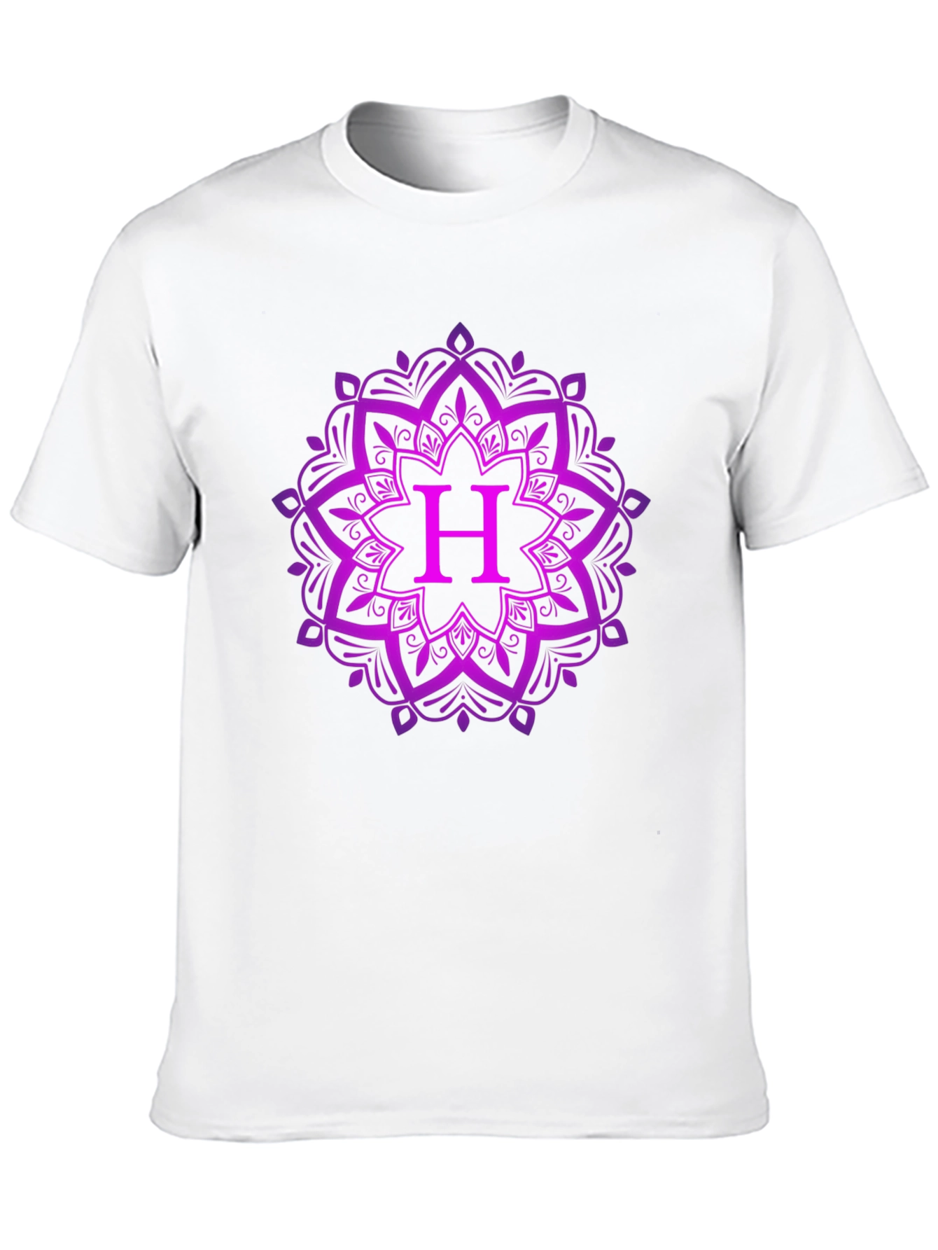 Purple Mandala H Initial Black T-Shirt