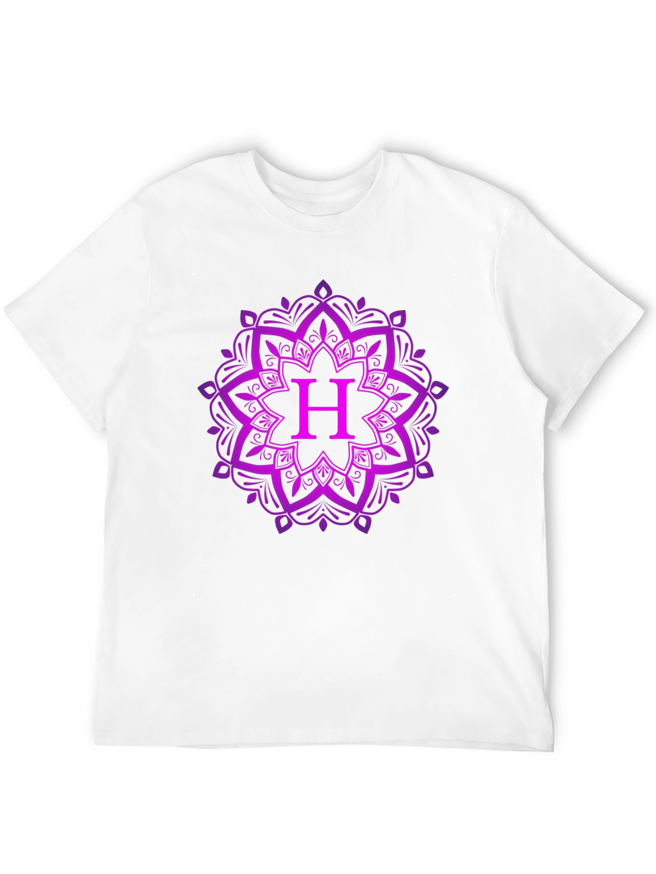 Purple Mandala H Initial Black T-Shirt