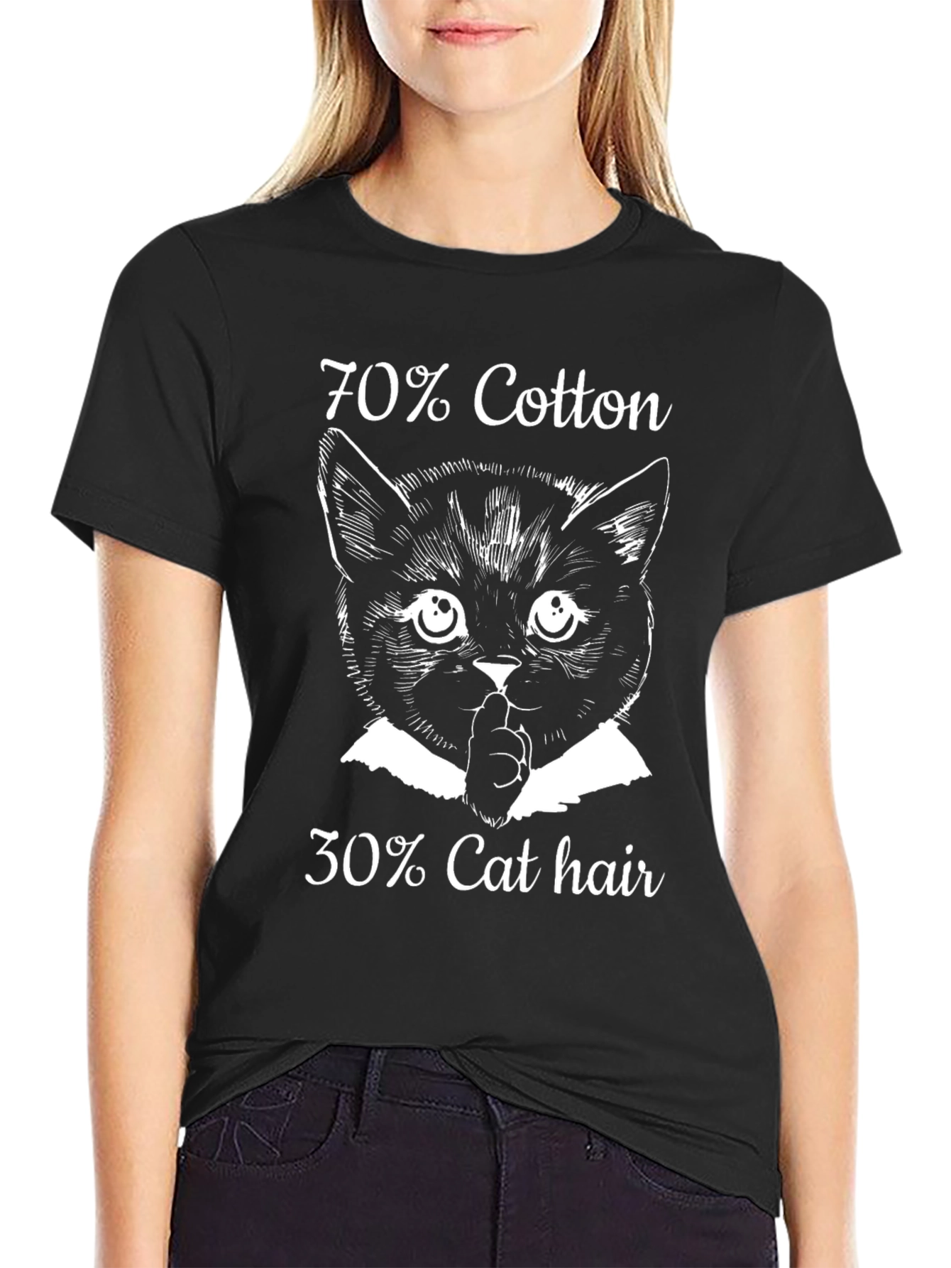 70% Cotton 30% Cat Hair T-Shirt - Black