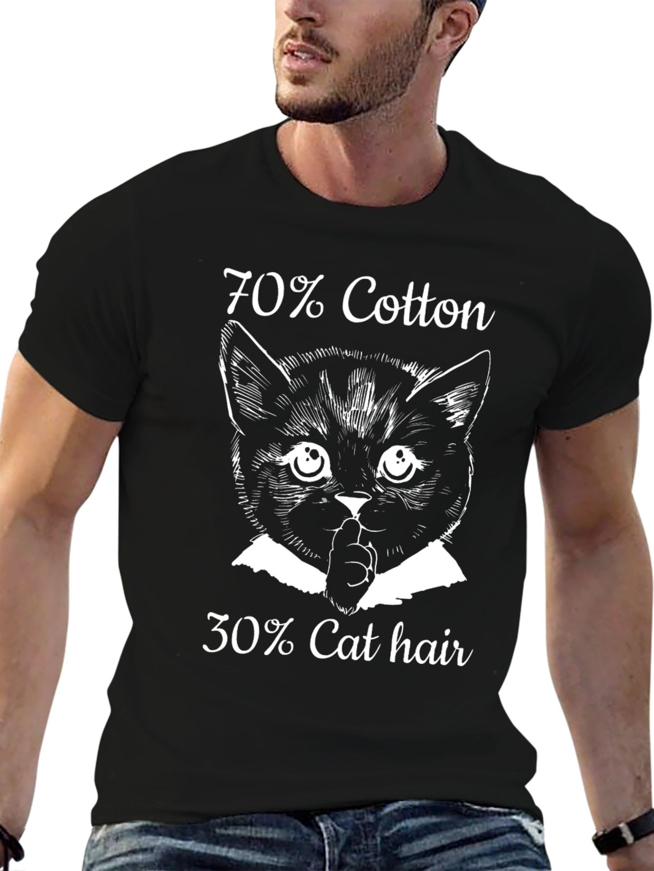 70% Cotton 30% Cat Hair T-Shirt - Black