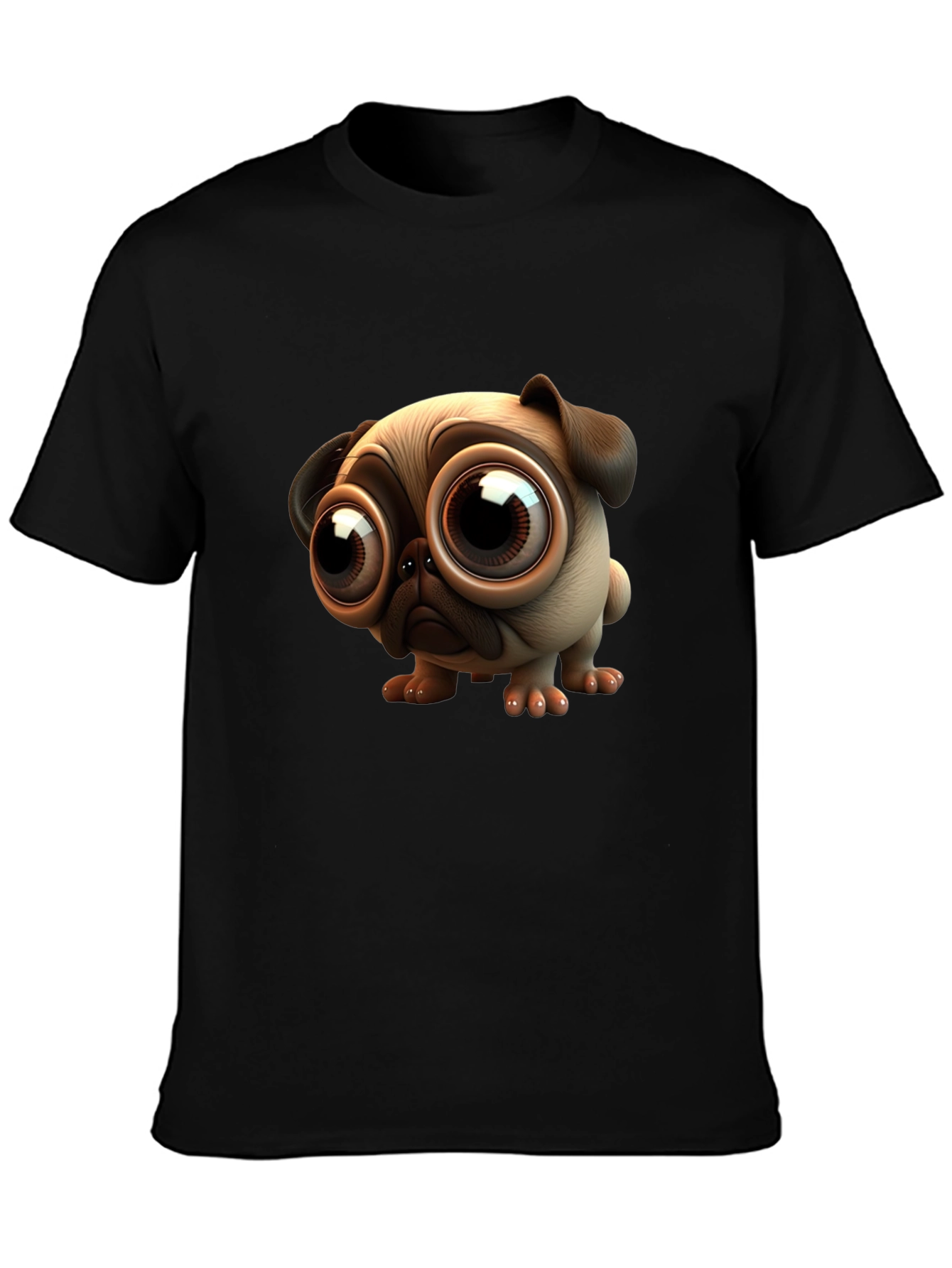 Pug Cartoon Graphic Black T-Shirt