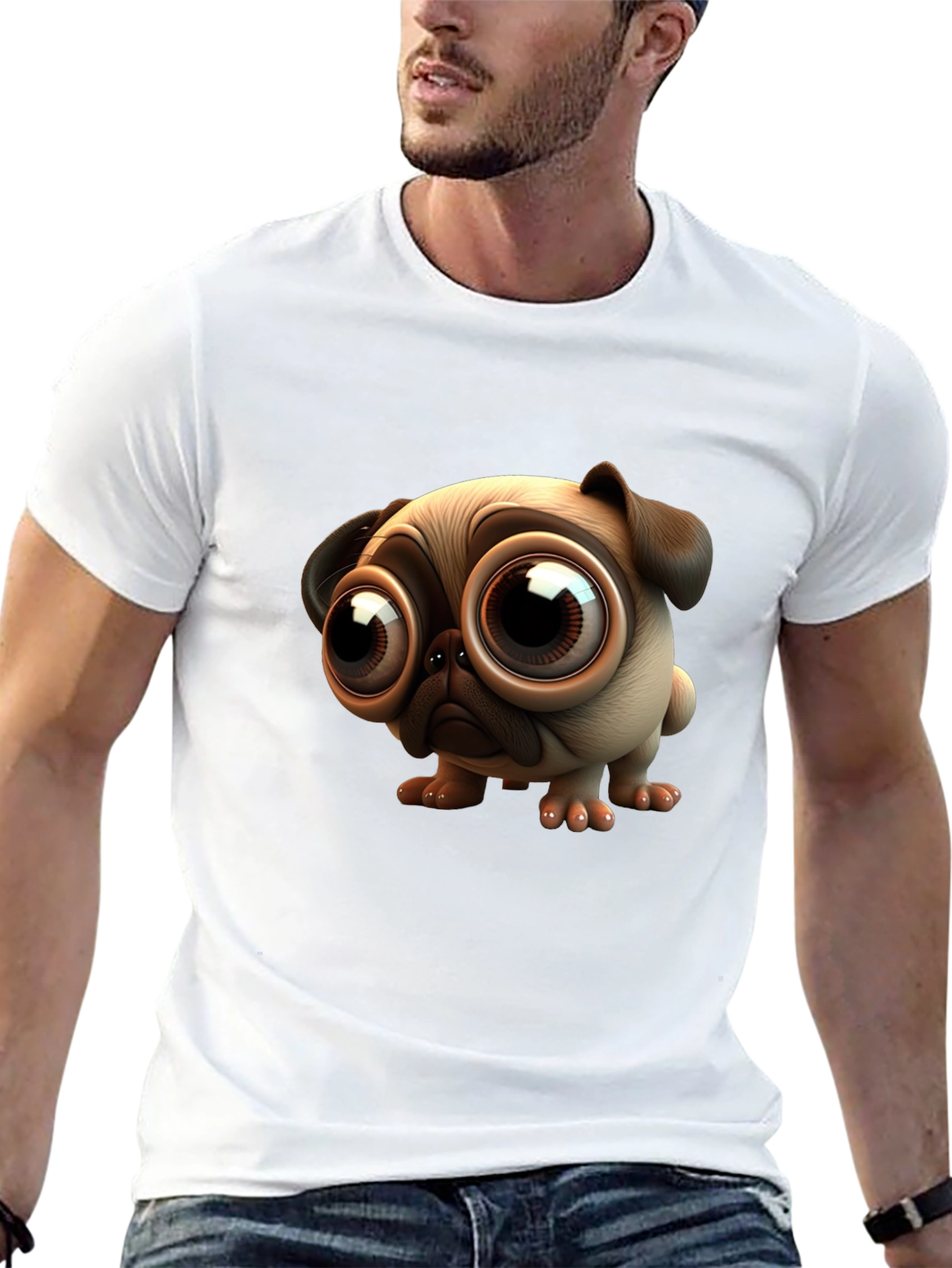 Pug Cartoon Graphic Black T-Shirt