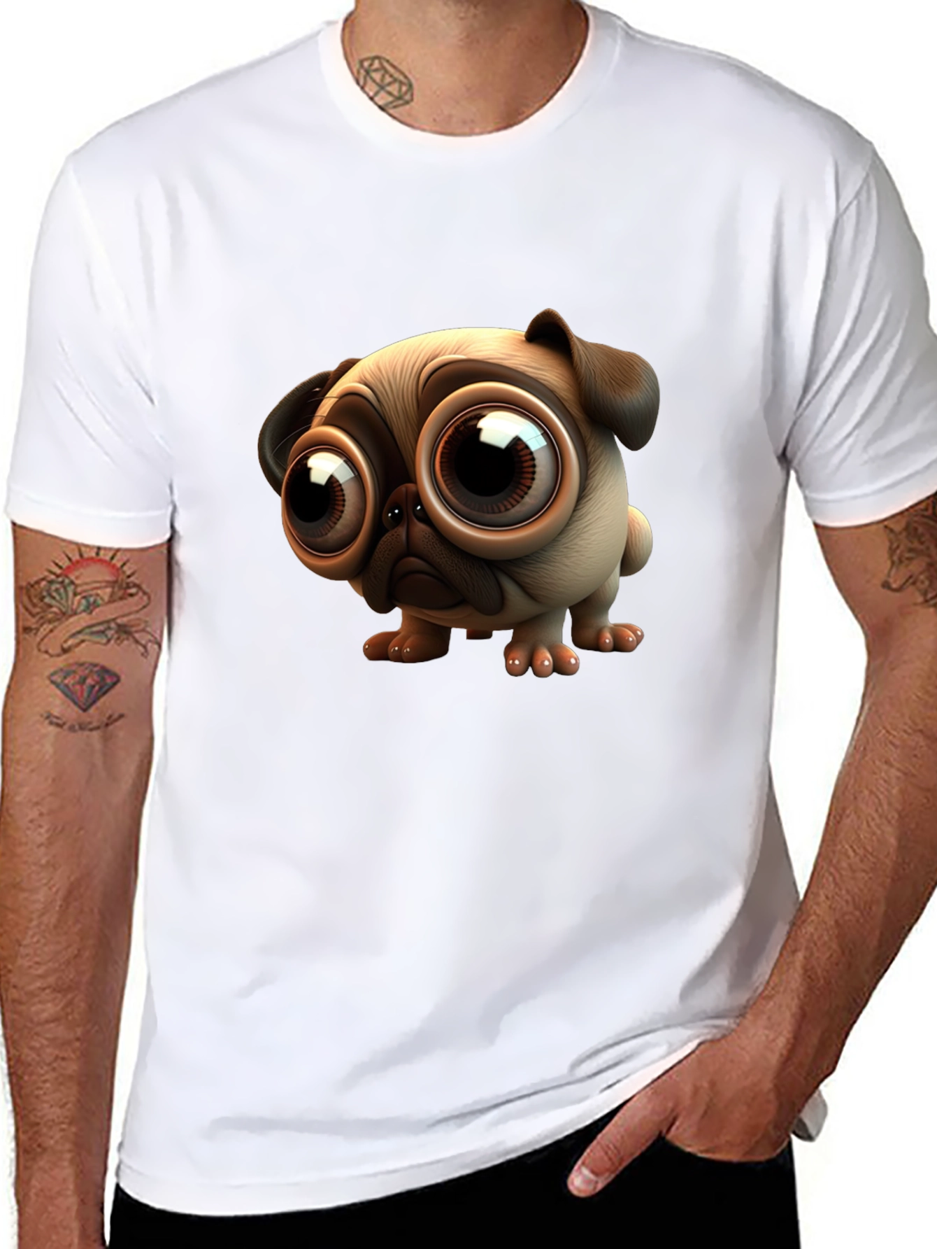 Pug Cartoon Graphic Black T-Shirt