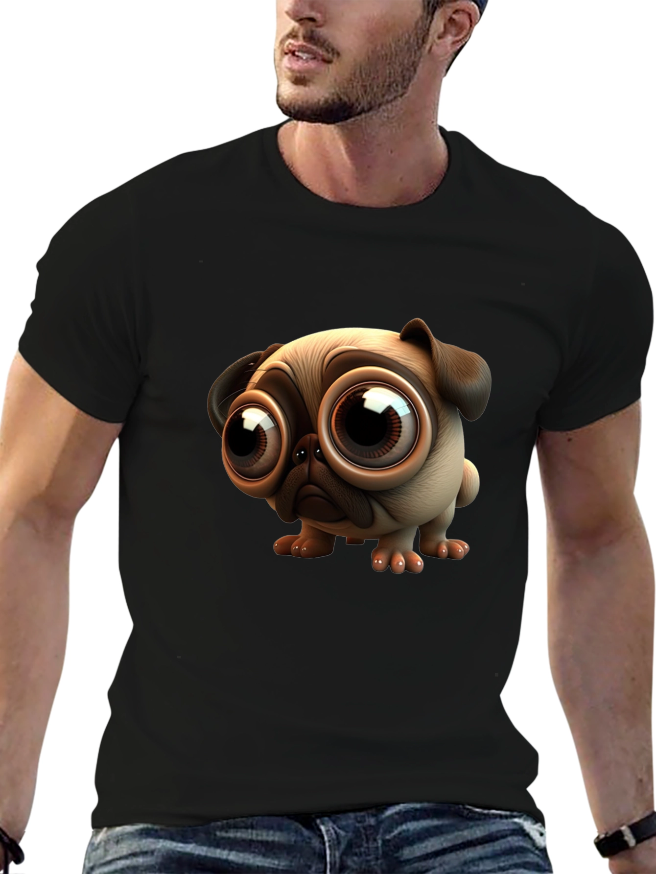 Pug Cartoon Graphic Black T-Shirt