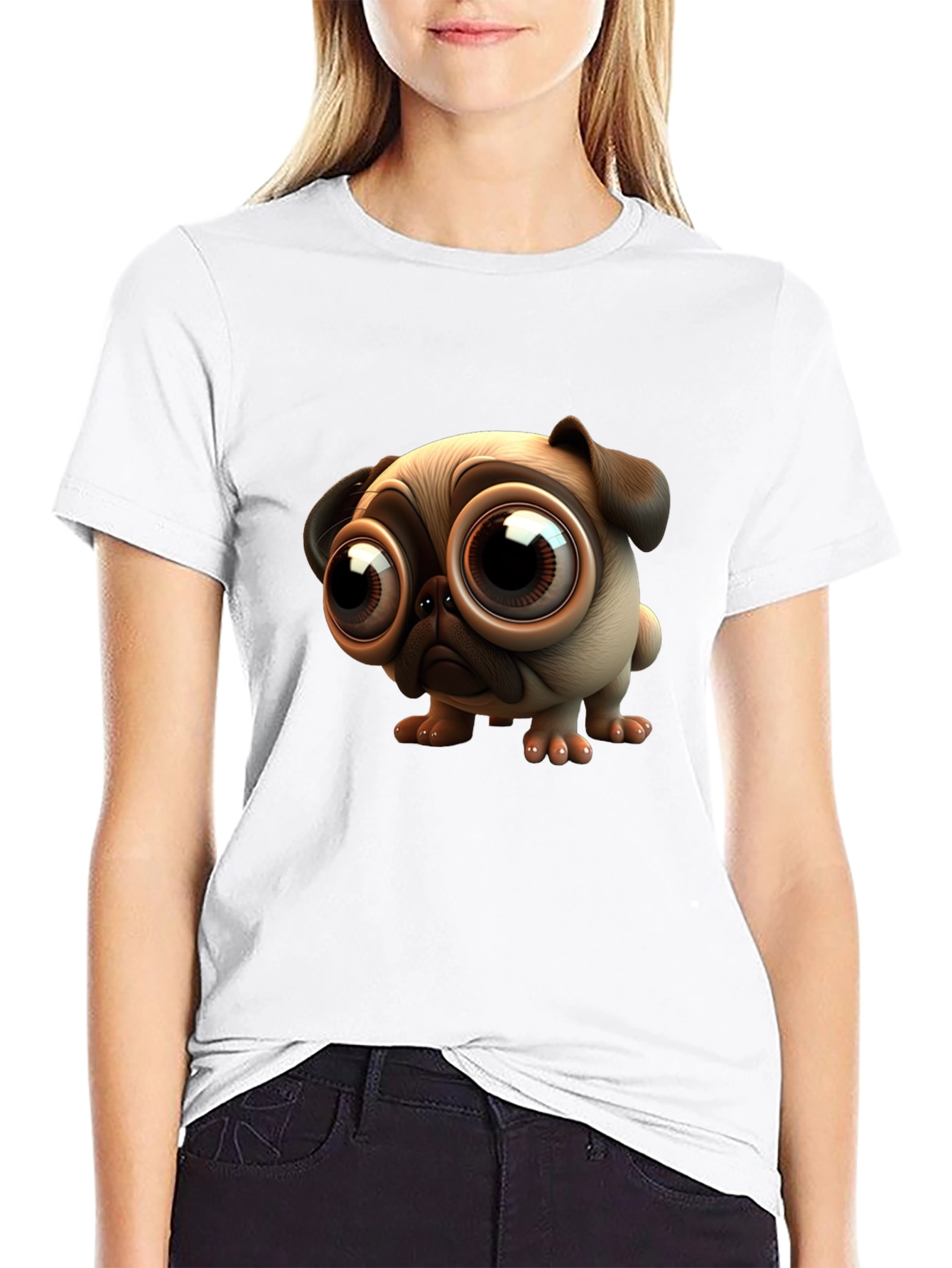 Pug Cartoon Graphic Black T-Shirt