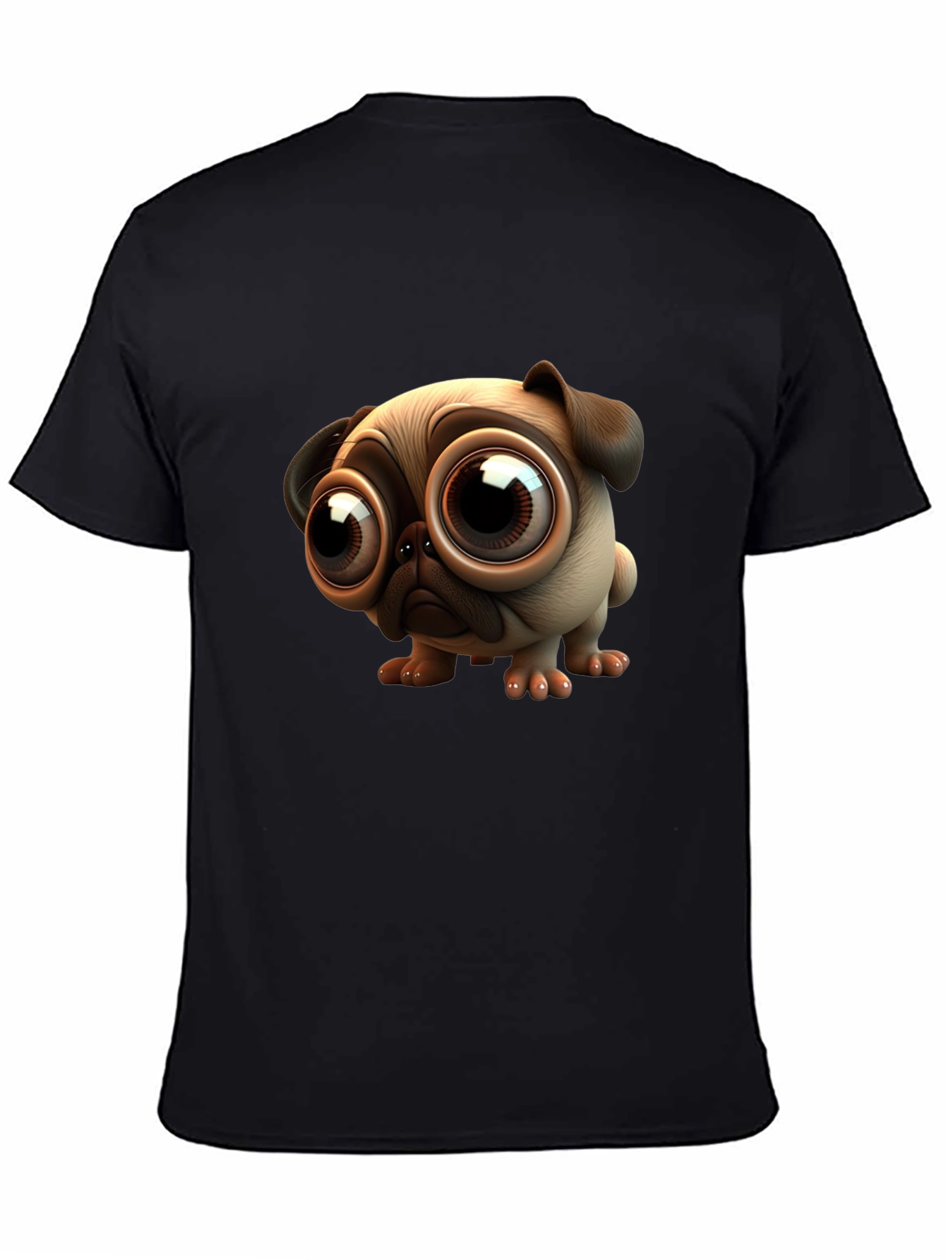 Pug Cartoon Graphic Black T-Shirt