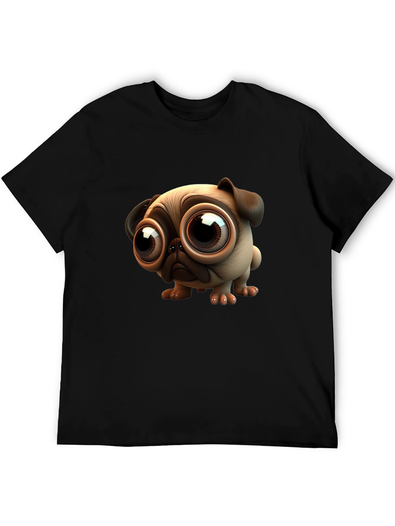 Pug Cartoon Graphic Black T-Shirt