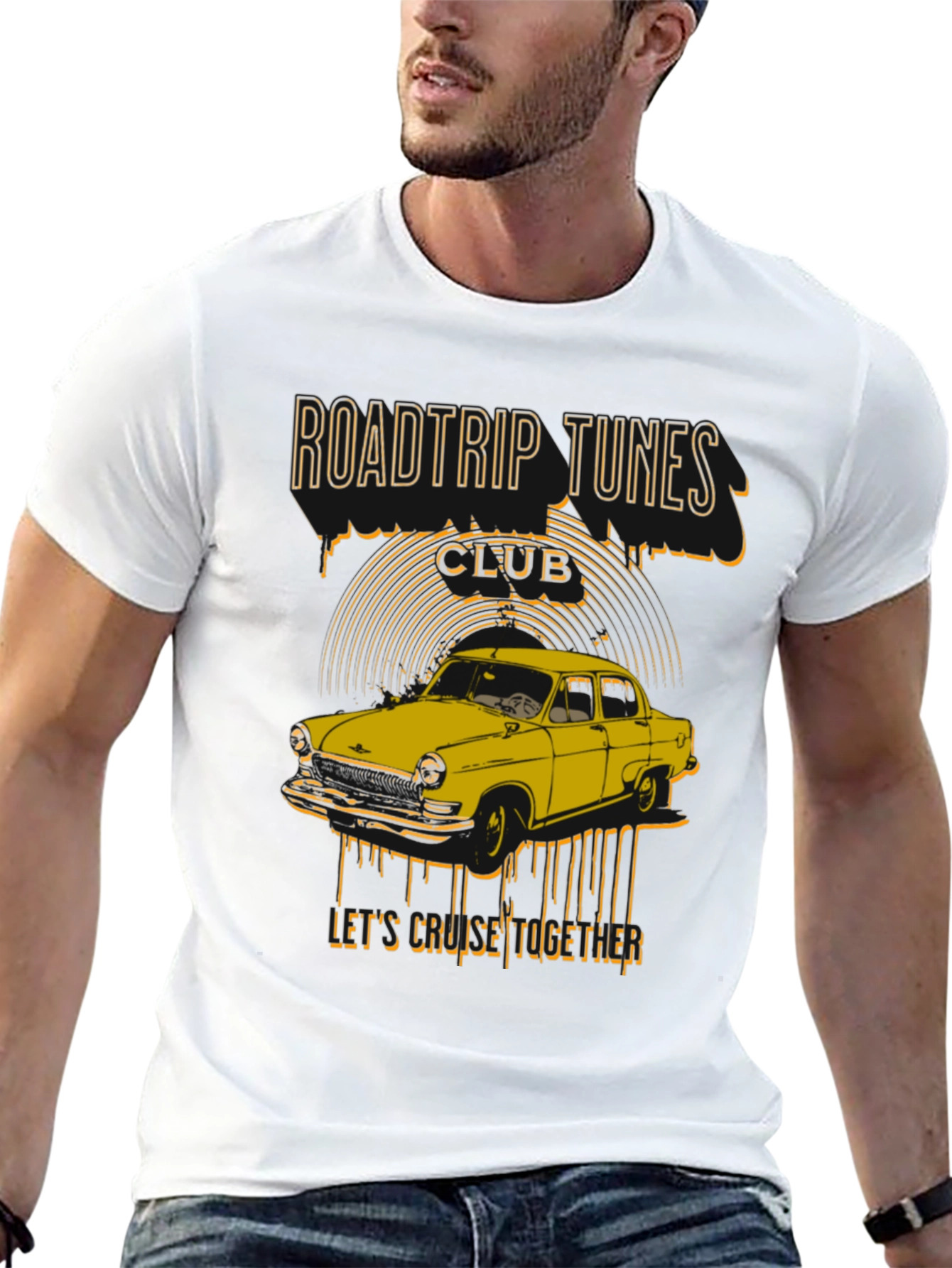 Roadtrip Tunes Club T-Shirt - Classic Car Design
